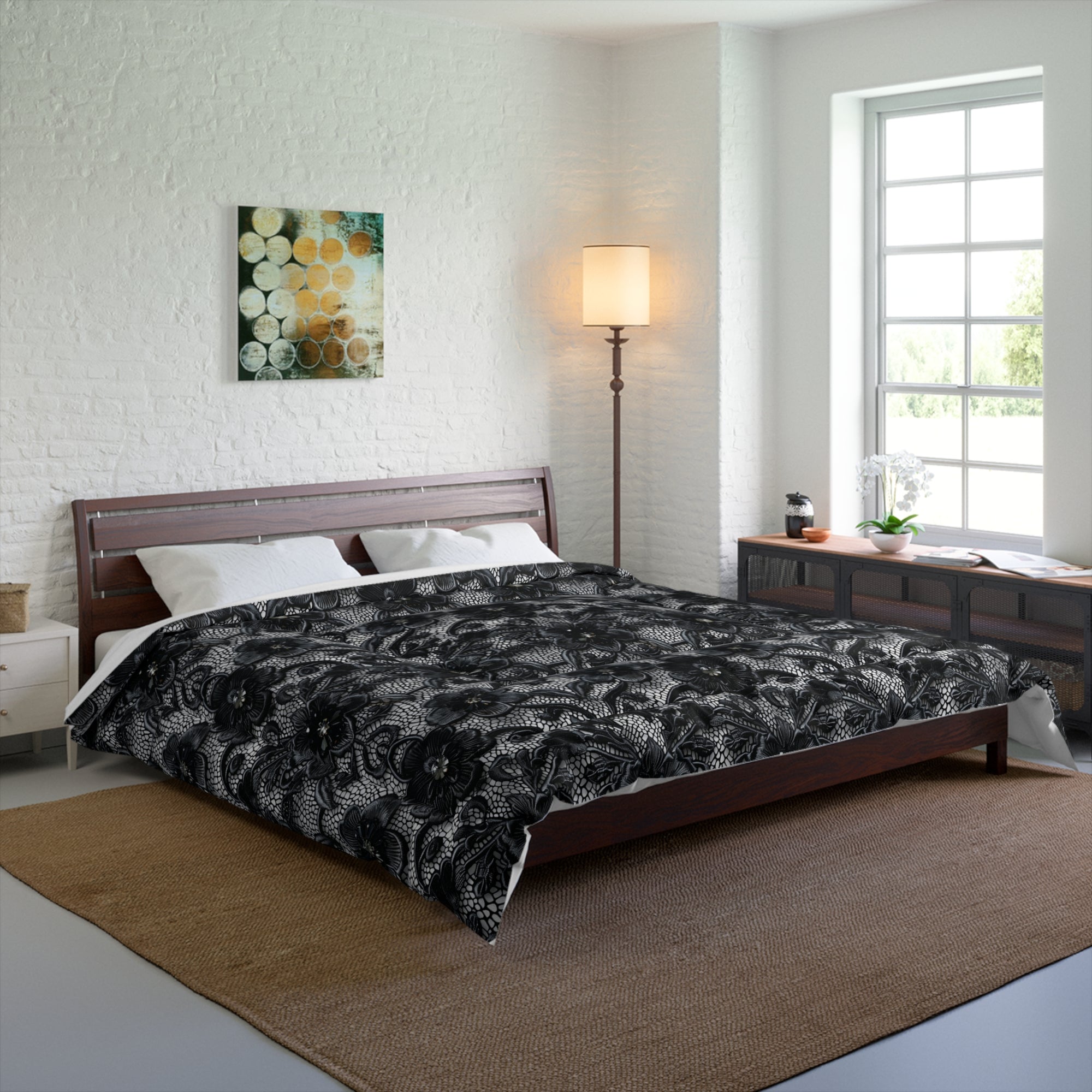 Elegant Black Floral Comforter - Cozy Bedding for Modern Bedrooms