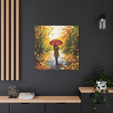 Autumn Serenity Canvas Wall Art, Perfect for Cozy Home Decor, Gift for Fall Lovers, Red Umbrella Art, Nature Photography Print
