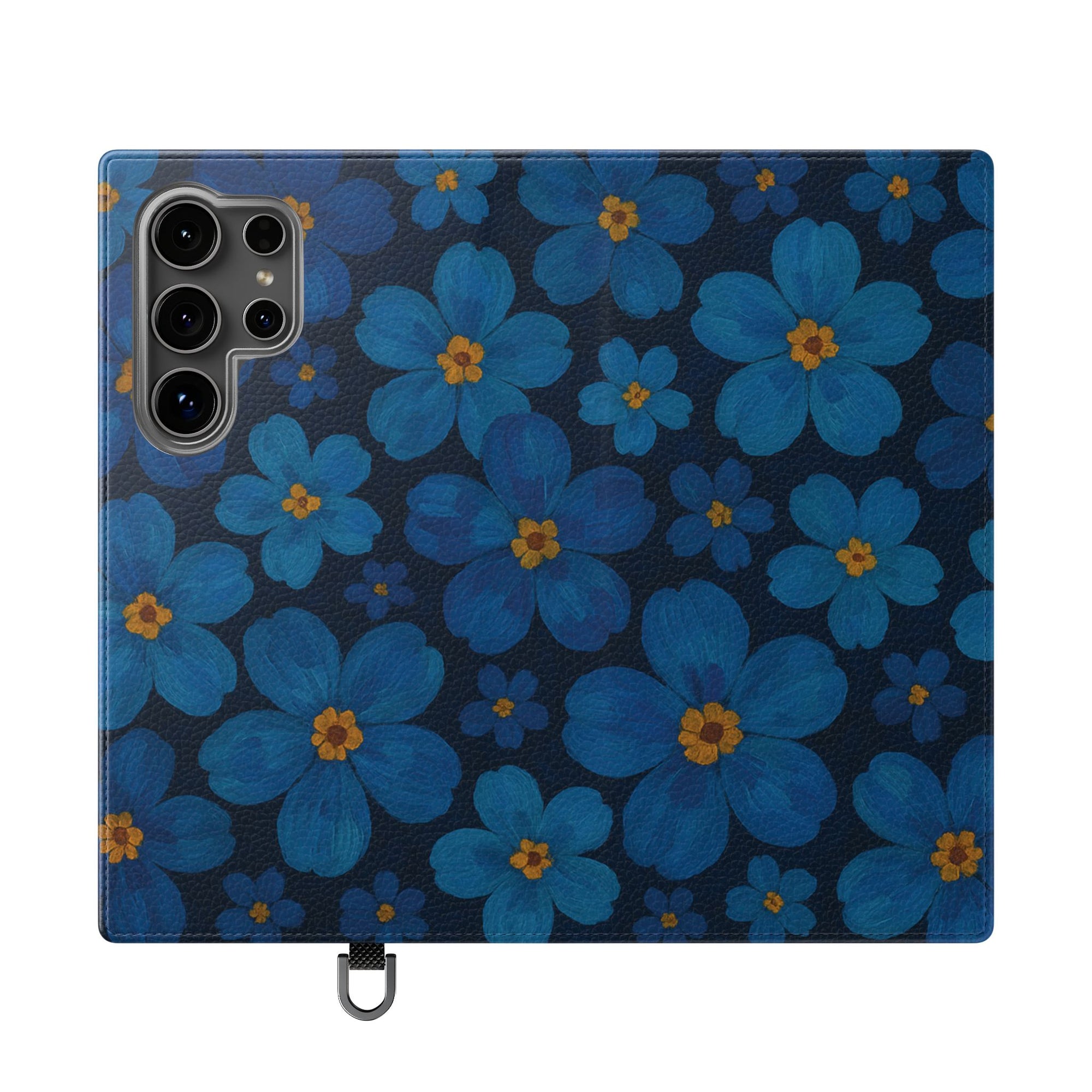 Floral Flip Phone Case - Elegant Blue Flower Design, Phone Accessory, Gift for Her, Trendy Organizer, Birthday, Mother's Day