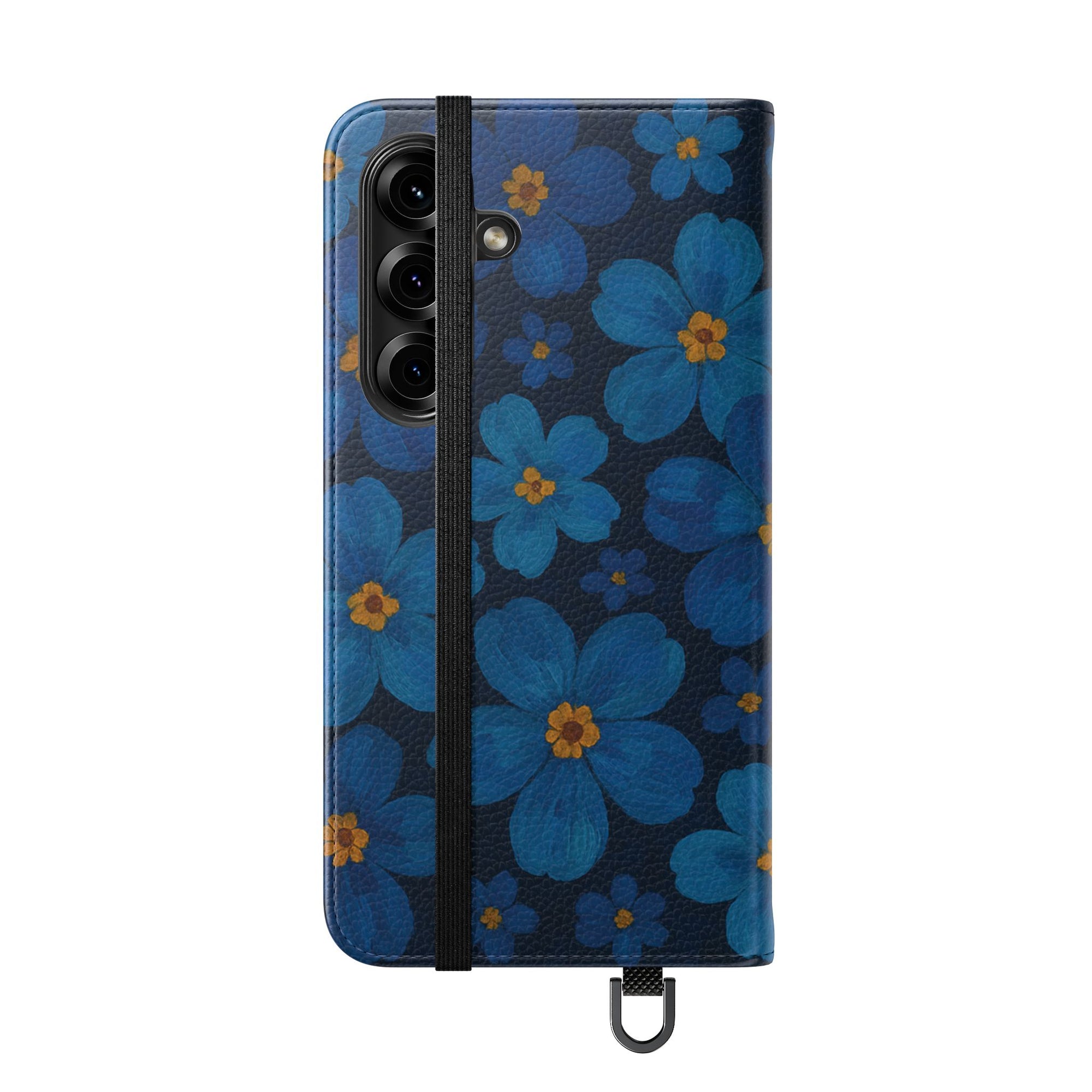 Floral Flip Phone Case - Elegant Blue Flower Design, Phone Accessory, Gift for Her, Trendy Organizer, Birthday, Mother's Day