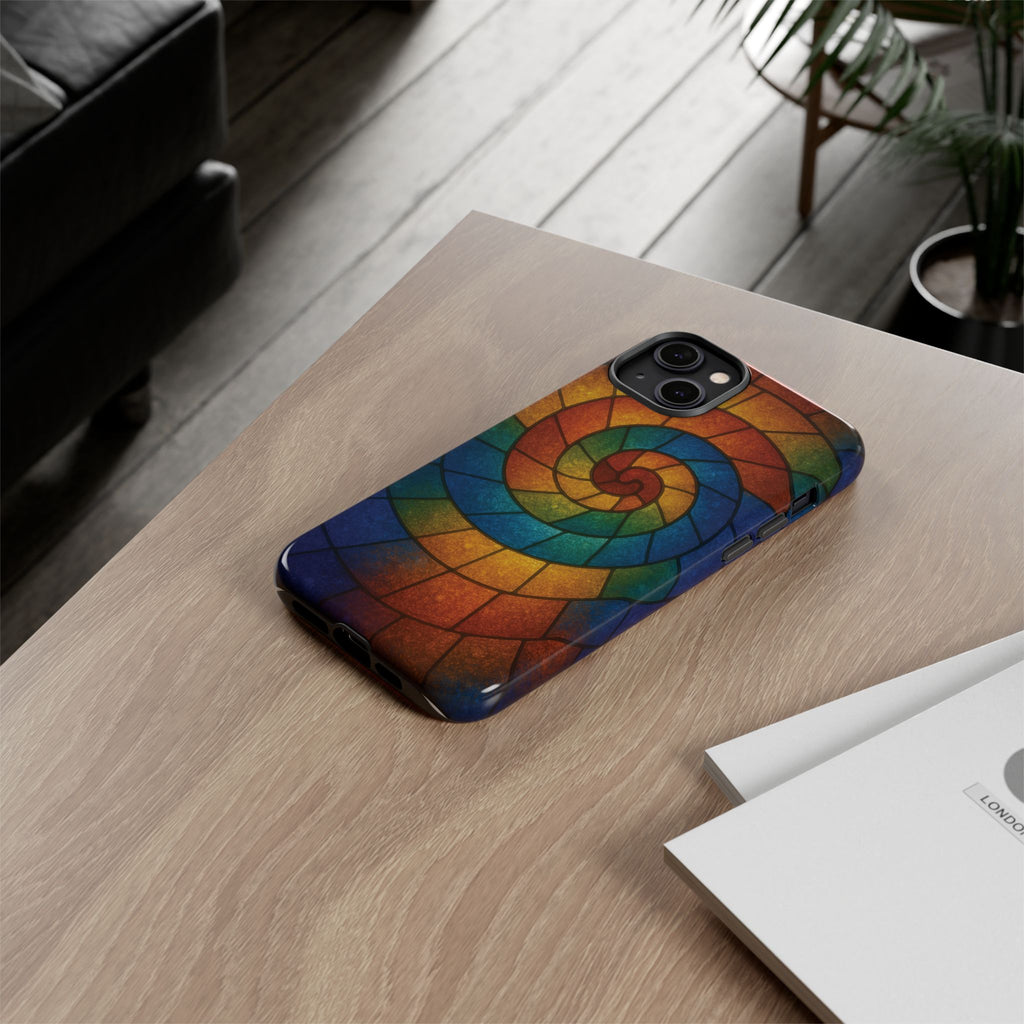 Stained Glass Spiral Colorful Phone Case, Vibrant Tough Phone Protector, Artistic Cell Phone Cover, Trendy Tech Accessories Samsung Galaxy S series and Apple iPhone series