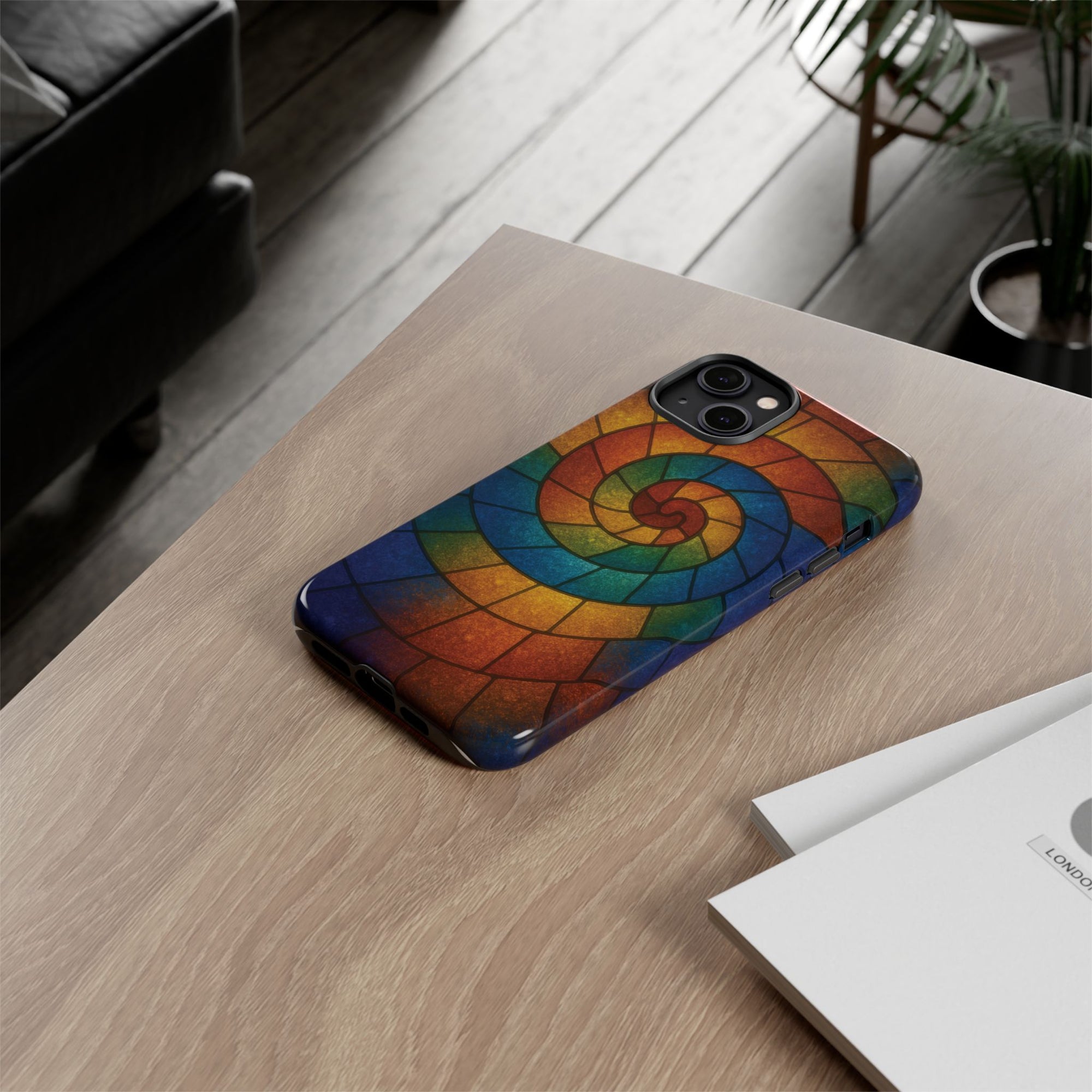 Stained Glass Spiral Colorful Phone Case, Vibrant Tough Phone Protector, Artistic Cell Phone Cover, Trendy Tech Accessories Samsung Galaxy S series and Apple iPhone series