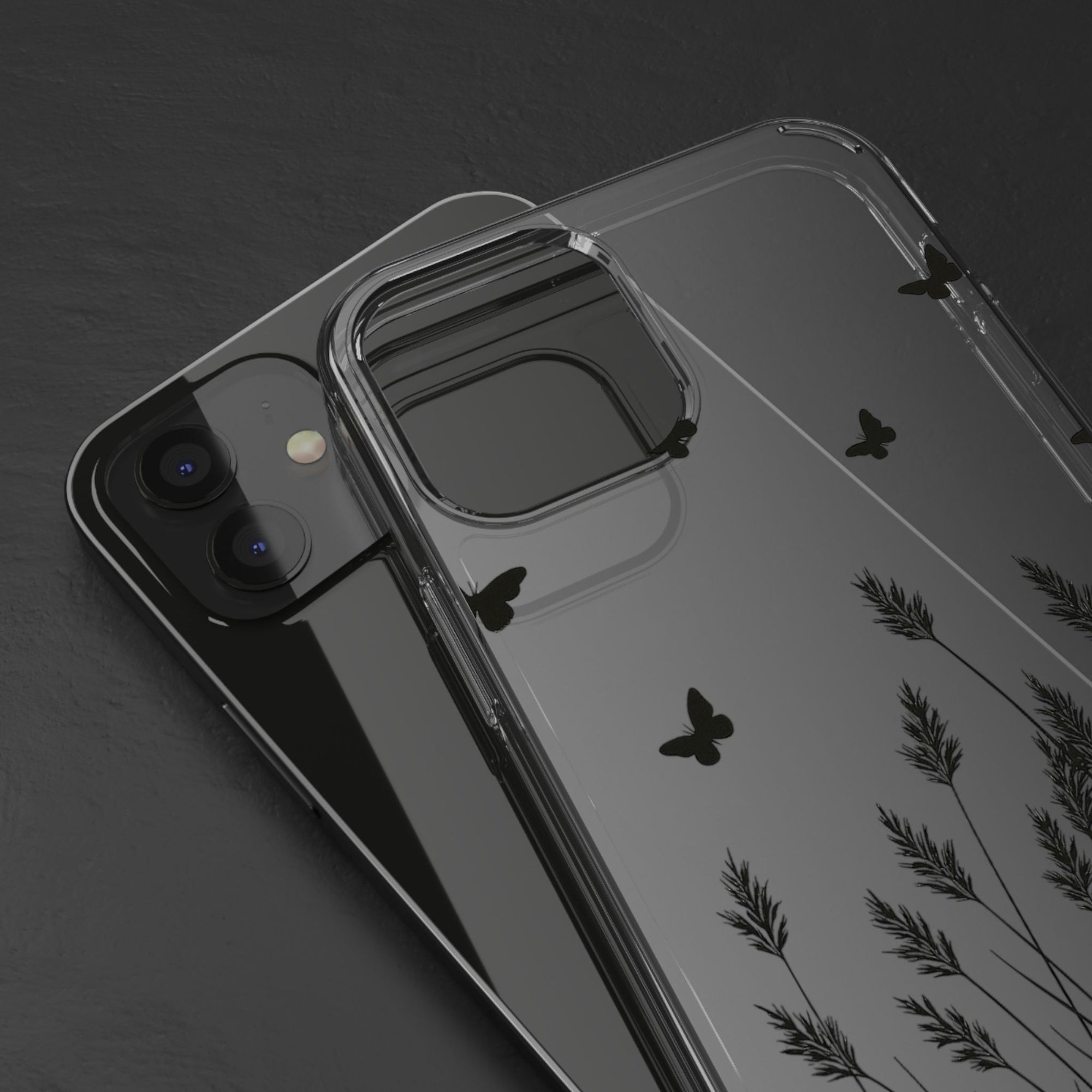 Stylish Clear Phone Case with Butterfly and Grass Design, Aesthetic Phone Cover, Nature-Inspired Gift, Transparent Case, Gift for Nature