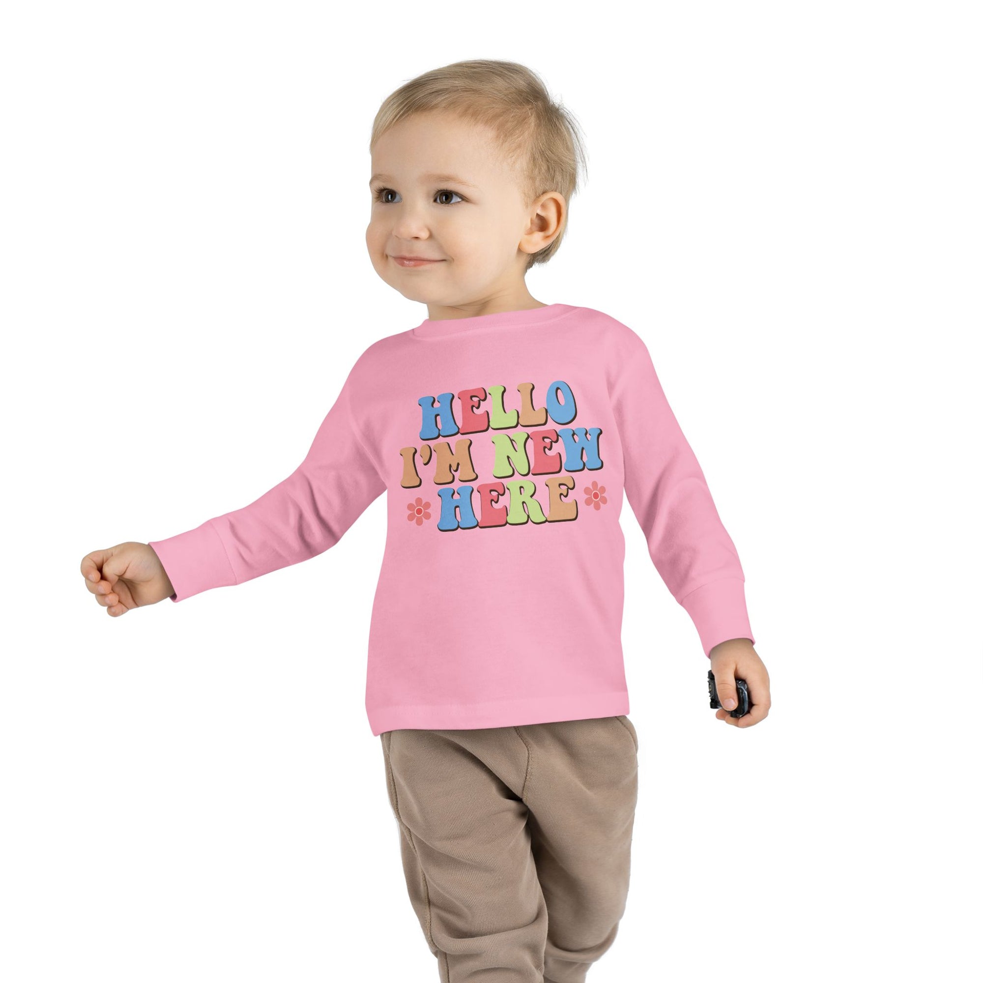 Toddler Long Sleeve Tee - "Hello I'm New Here" Playful Design for Newborns and Celebrations