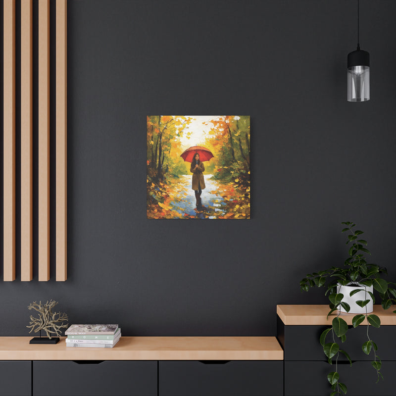 Autumn Serenity Canvas Wall Art, Perfect for Cozy Home Decor, Gift for Fall Lovers, Red Umbrella Art, Nature Photography Print