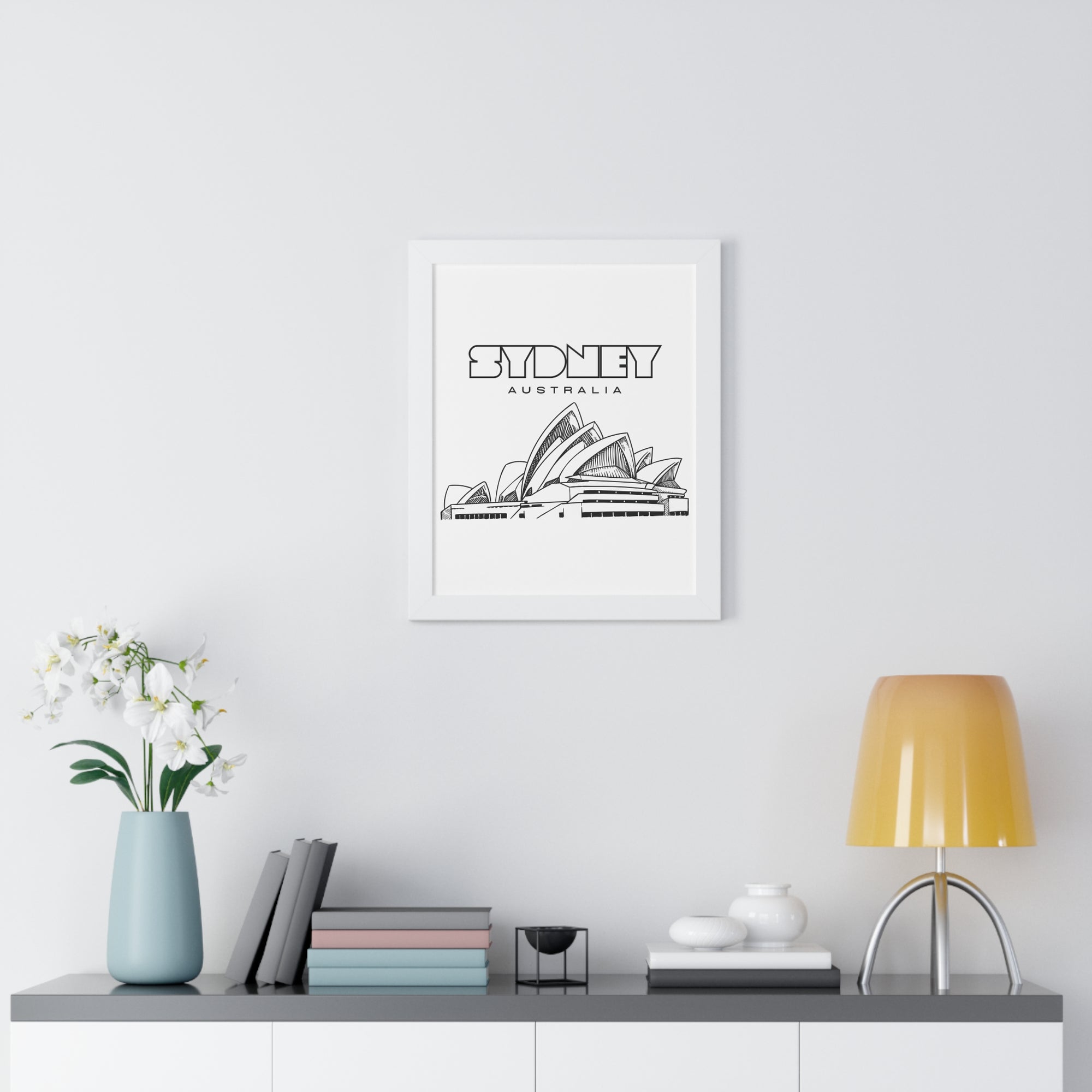 Aesthetic Sydney in White - Framed Vertical Poster