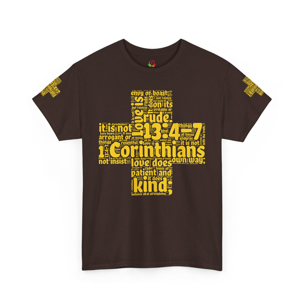 Cross Typography Unisex Tee - Corinthians 13: 4-7