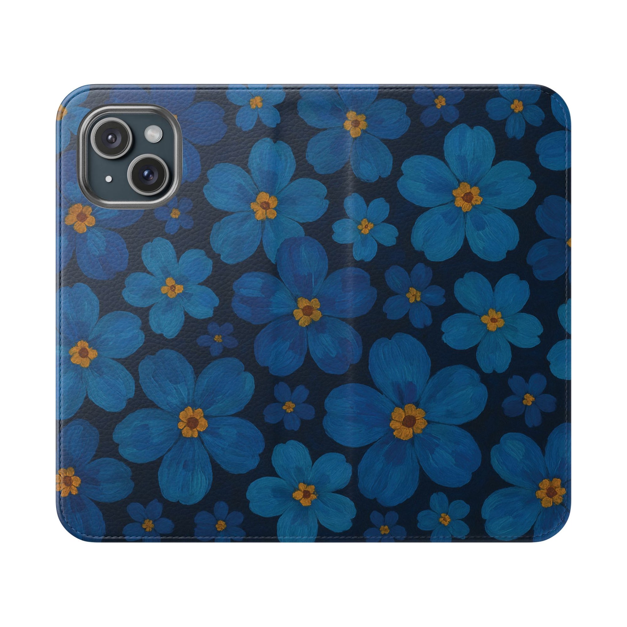 Floral Flip Phone Case - Elegant Blue Flower Design, Phone Accessory, Gift for Her, Trendy Organizer, Birthday, Mother's Day
