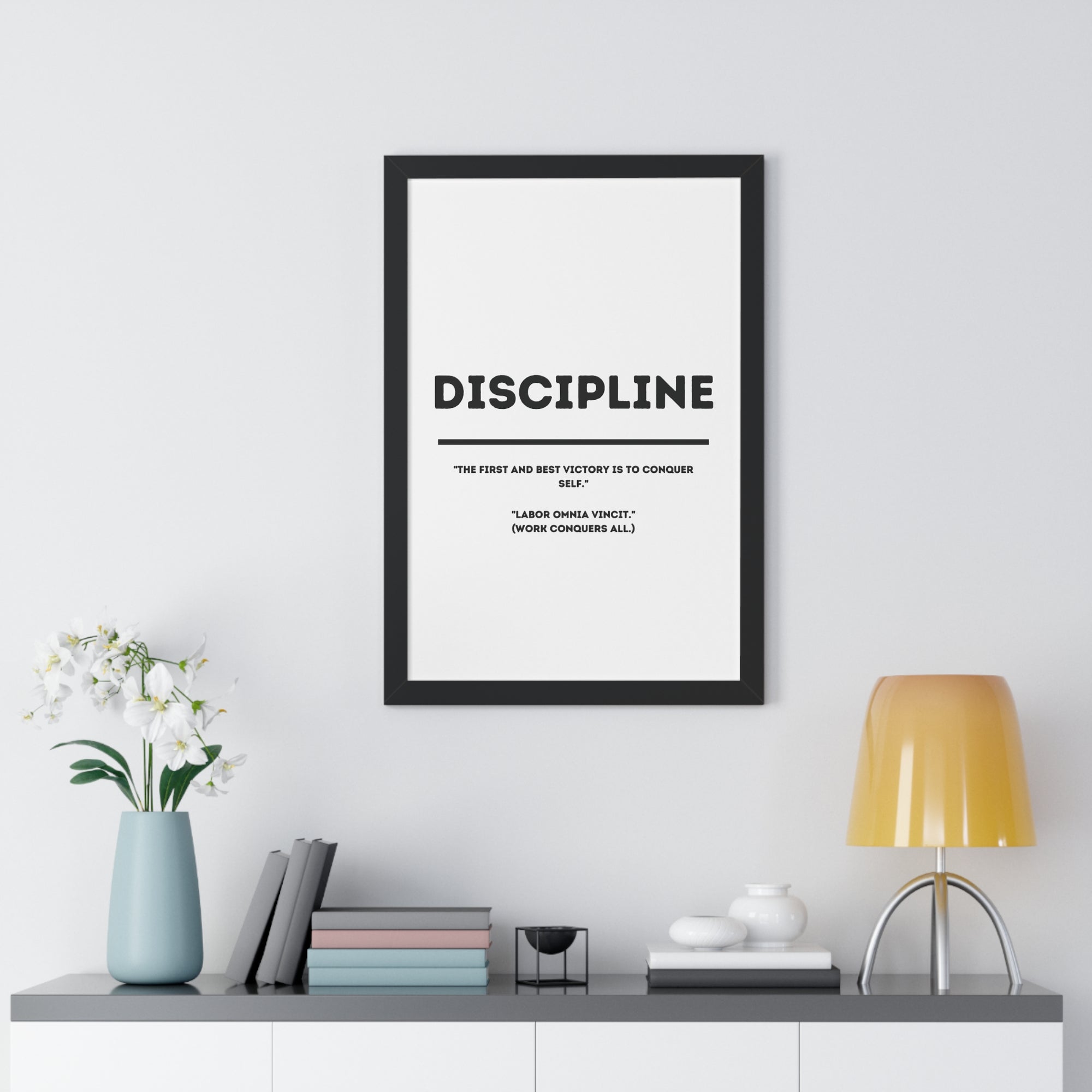 Minimalist in White (Discipline) - Framed Vertical Poster