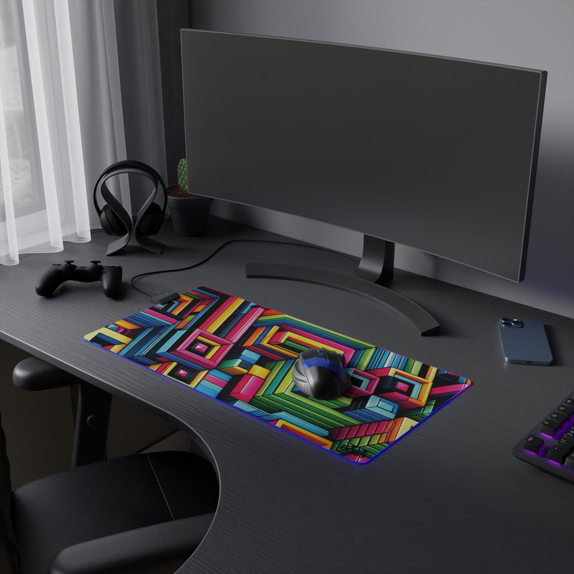 Colorful LED Gaming Mouse Pad - Vibrant Geometric Design for Gamers