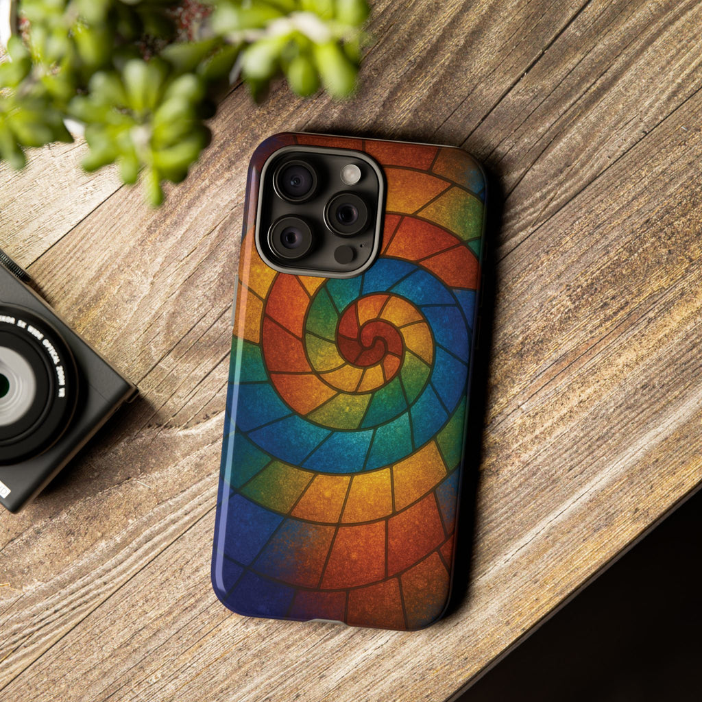 Stained Glass Spiral Colorful Phone Case, Vibrant Tough Phone Protector, Artistic Cell Phone Cover, Trendy Tech Accessories Samsung Galaxy S series and Apple iPhone series