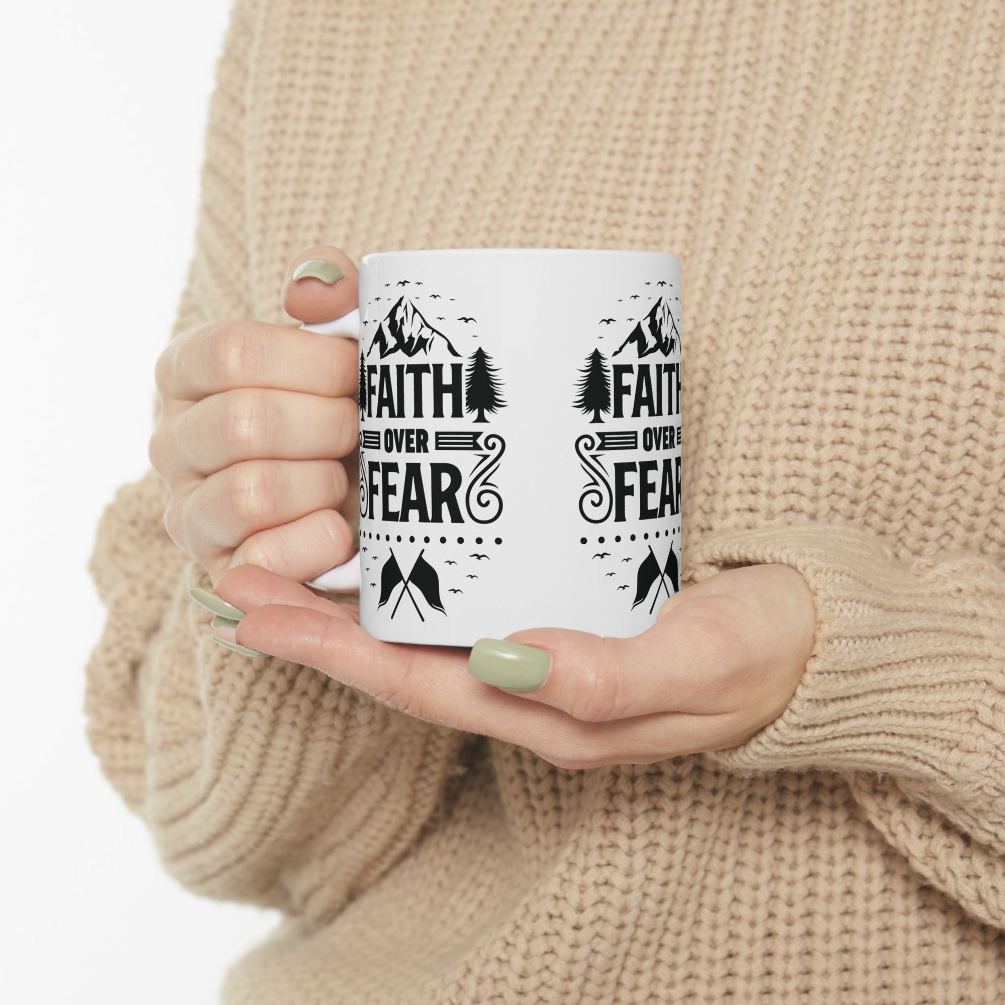 Inspirational Ceramic Mug - "Faith over Fear" - Perfect for Daily Motivation & Gift Giving