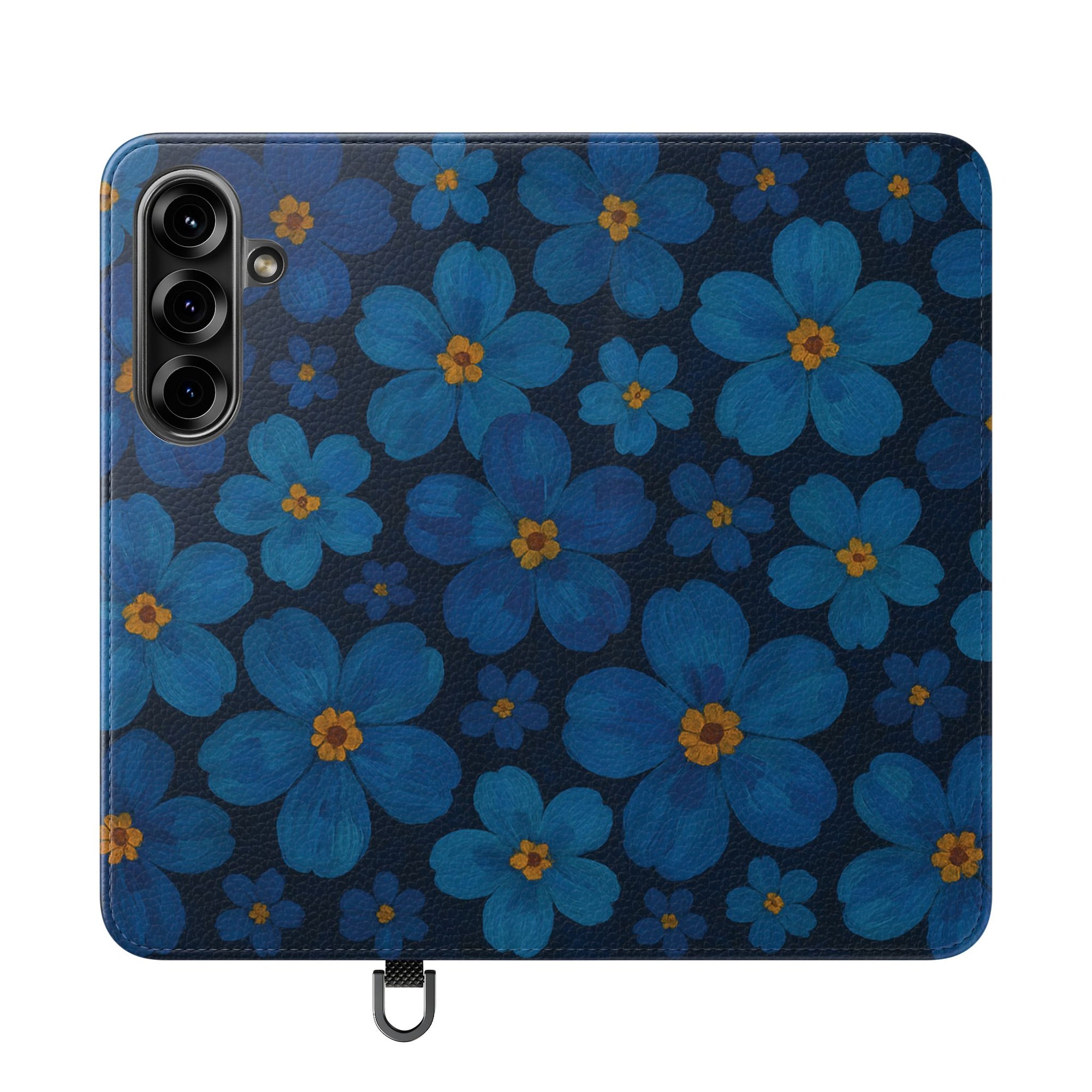 Floral Flip Phone Case - Elegant Blue Flower Design, Phone Accessory, Gift for Her, Trendy Organizer, Birthday, Mother's Day
