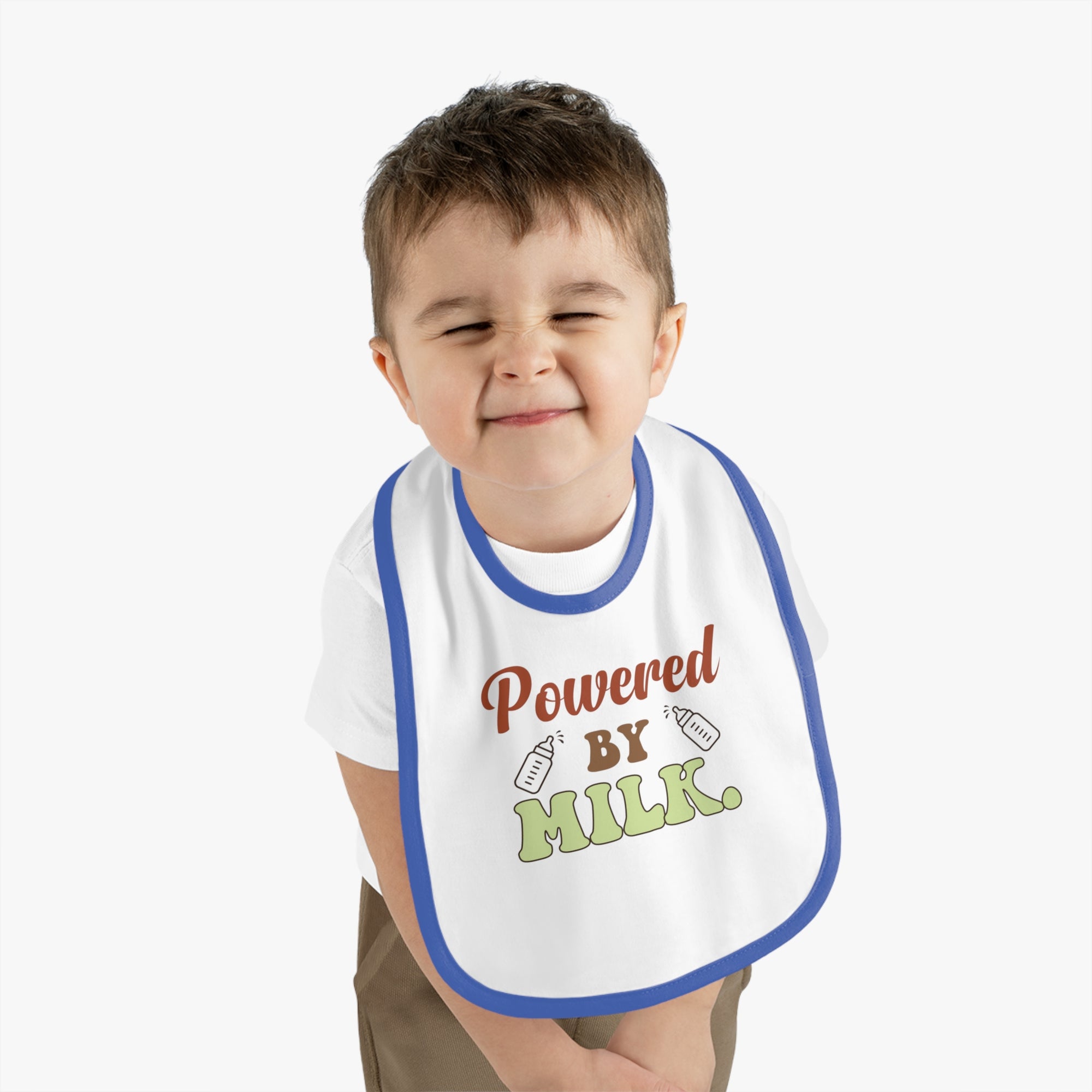 Powered by Milk Baby Bib - Cute Contrast Trim Jersey Bib for Infants