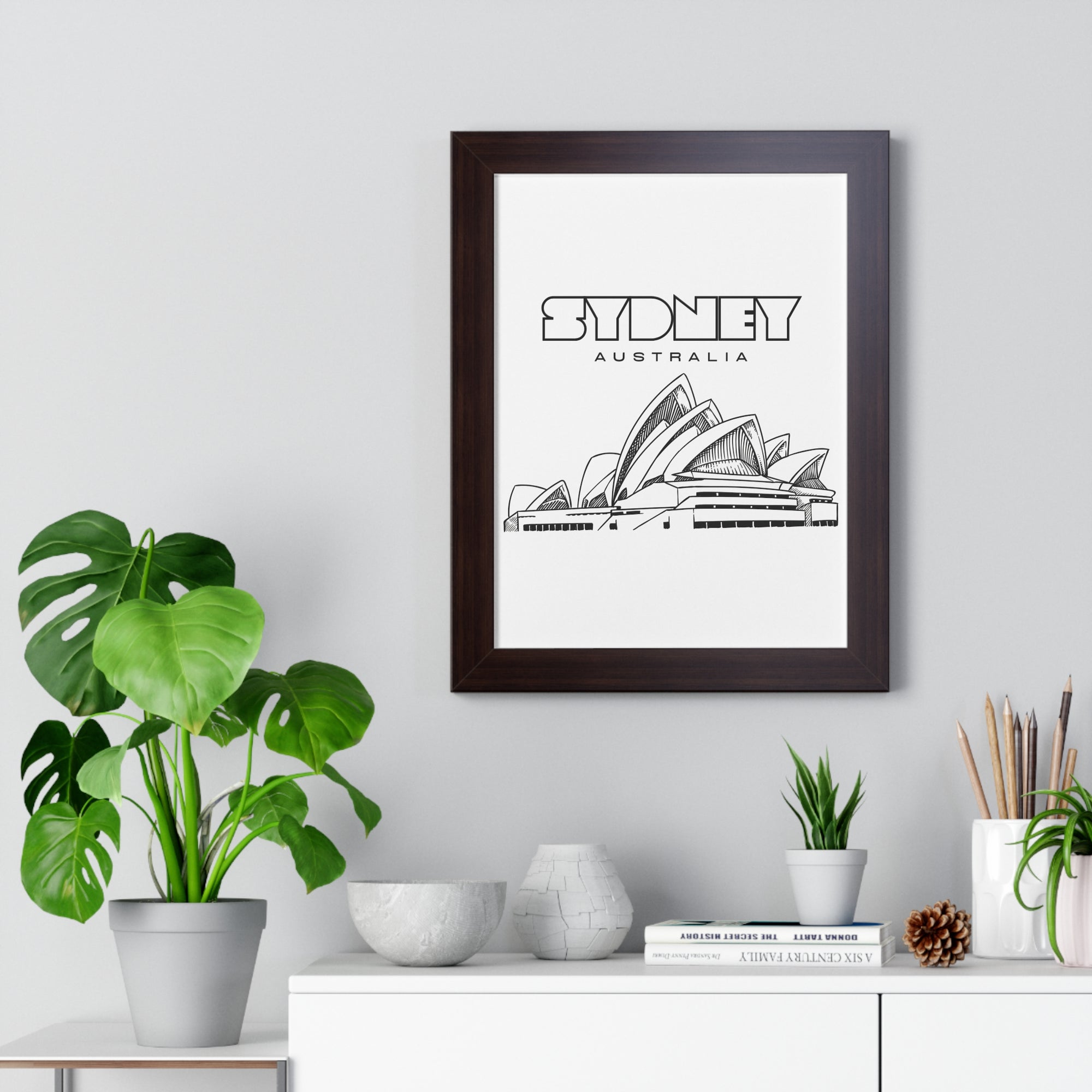Aesthetic Sydney in White - Framed Vertical Poster