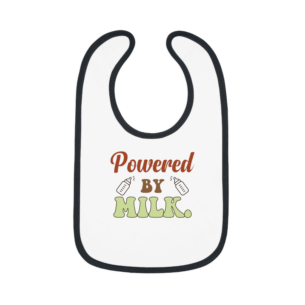 Powered by Milk Baby Bib - Cute Contrast Trim Jersey Bib for Infants