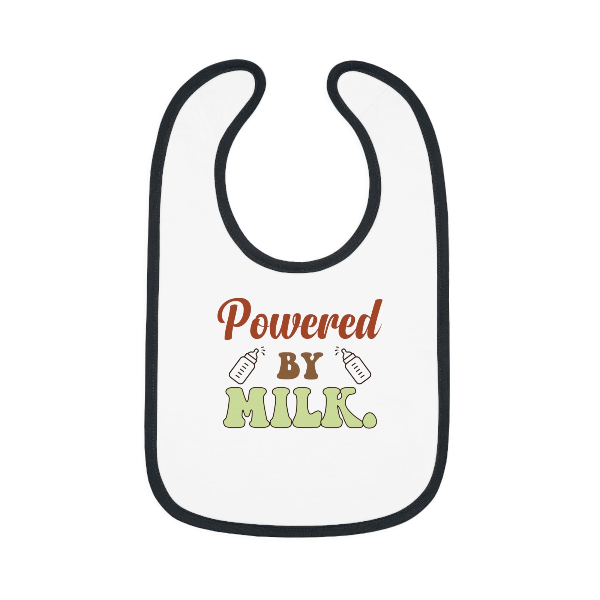 Powered by Milk Baby Bib - Cute Contrast Trim Jersey Bib for Infants