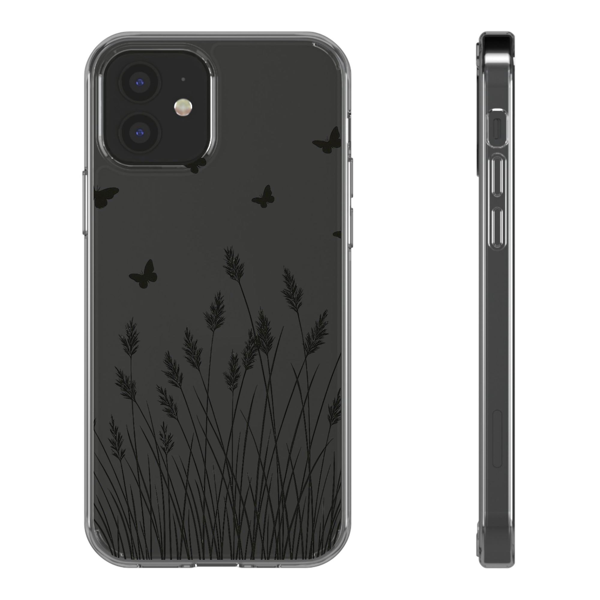 Stylish Clear Phone Case with Butterfly and Grass Design, Aesthetic Phone Cover, Nature-Inspired Gift, Transparent Case, Gift for Nature