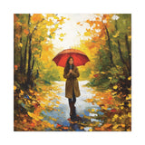 Autumn Serenity Canvas Wall Art, Perfect for Cozy Home Decor, Gift for Fall Lovers, Red Umbrella Art, Nature Photography Print