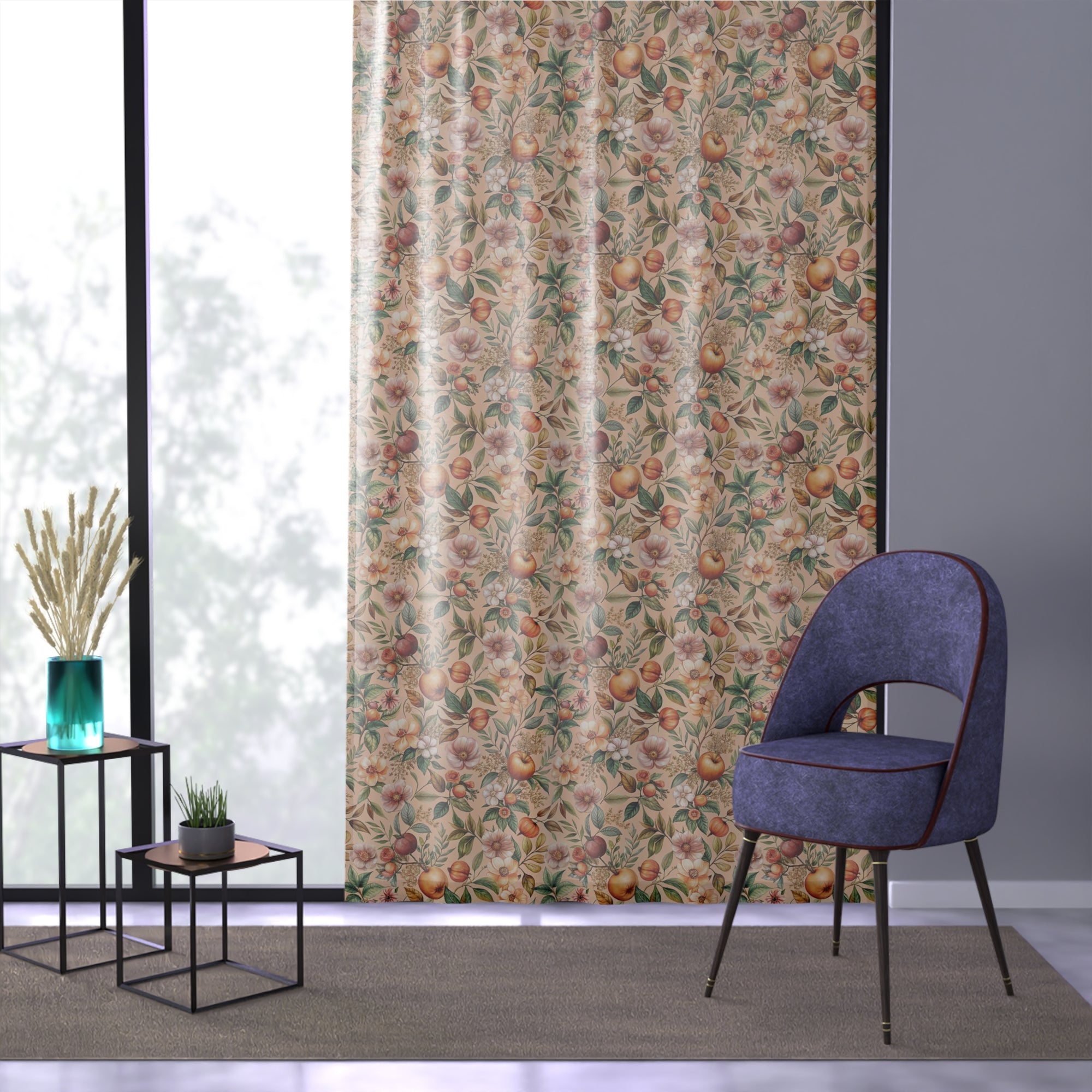 Elegant Floral Window Curtain - Vintage Garden Design for Home Décor