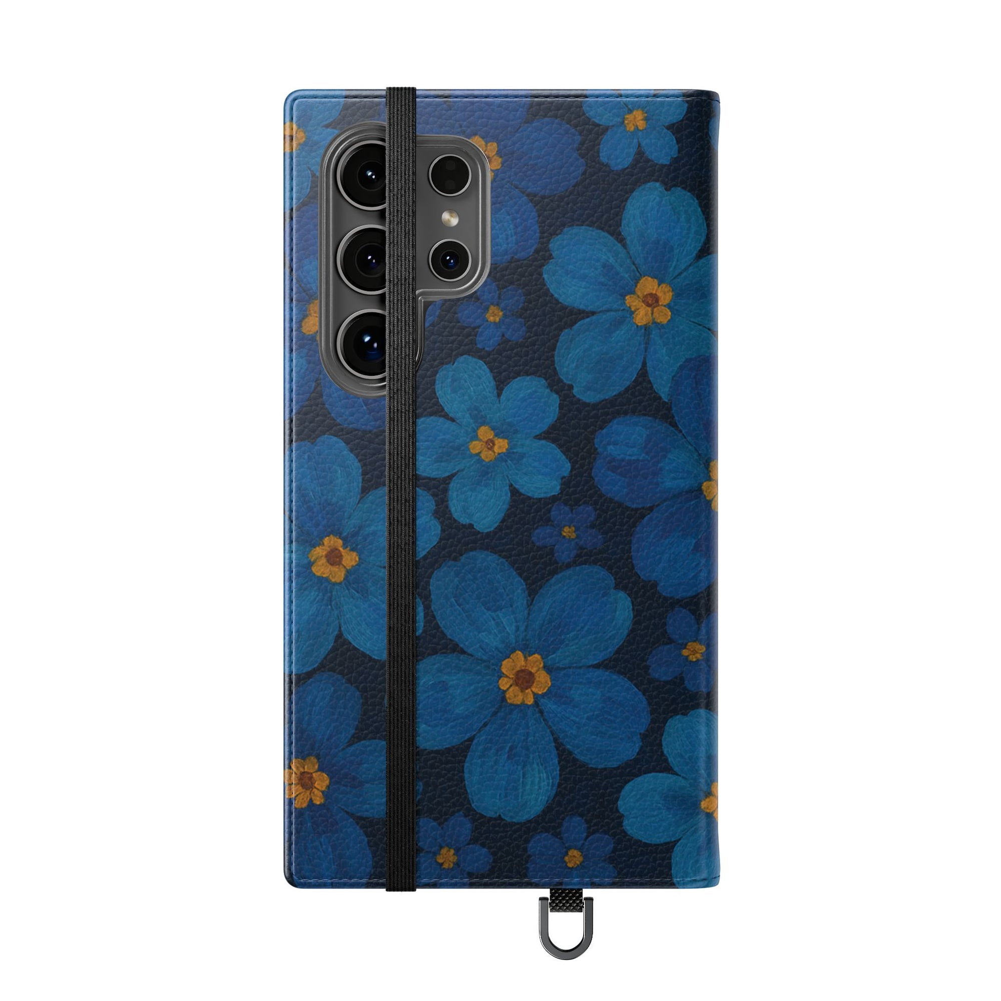 Floral Flip Phone Case - Elegant Blue Flower Design, Phone Accessory, Gift for Her, Trendy Organizer, Birthday, Mother's Day
