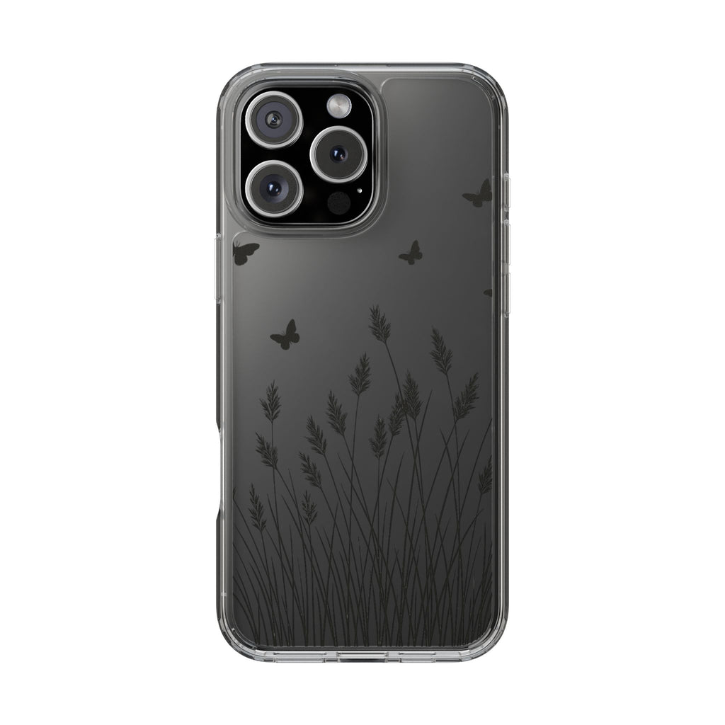 Stylish Clear Phone Case with Butterfly and Grass Design, Aesthetic Phone Cover, Nature-Inspired Gift, Transparent Case, Gift for Nature