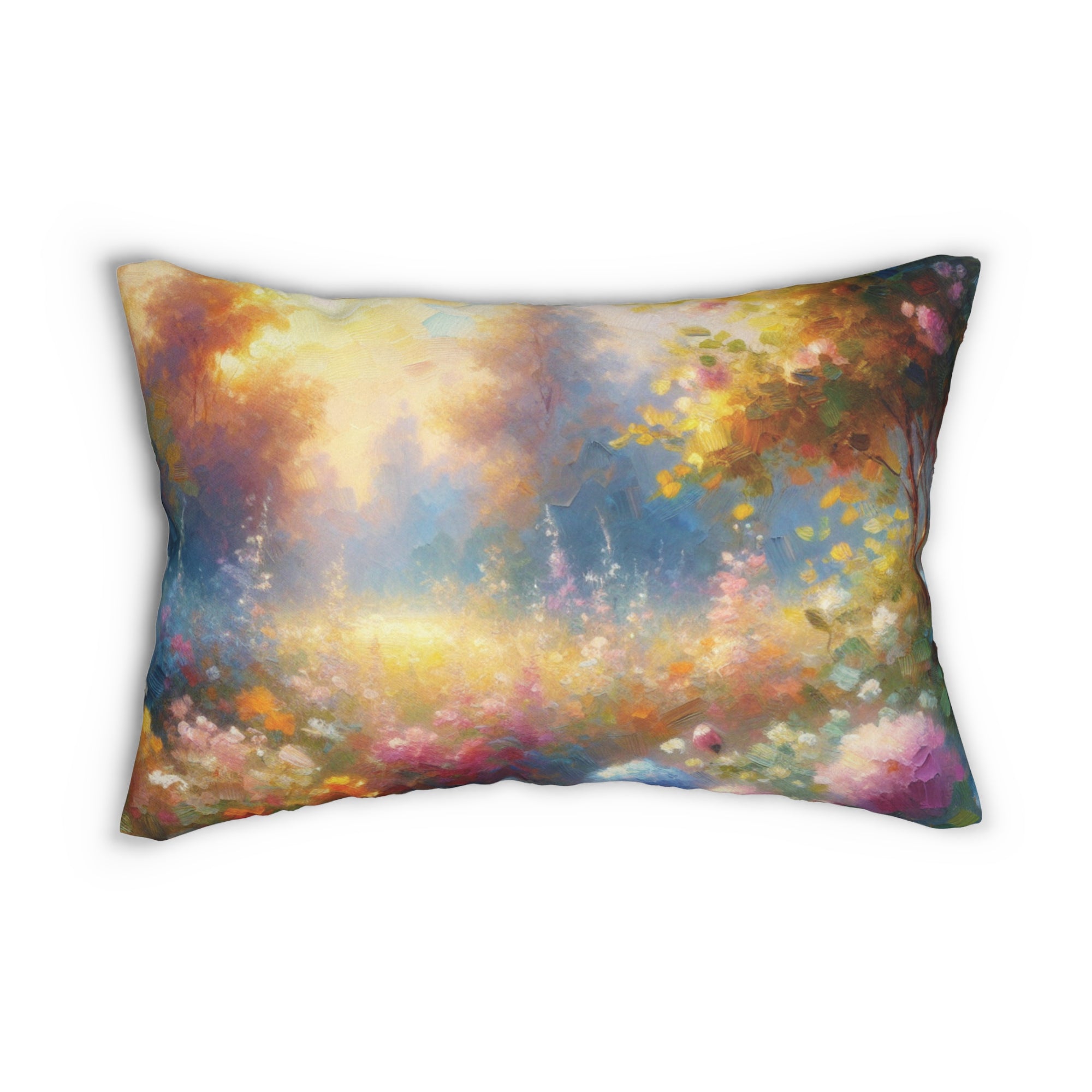 Floral Serenity Lumbar Pillow - Colorful Garden Art Decor for Cozy Living Spaces