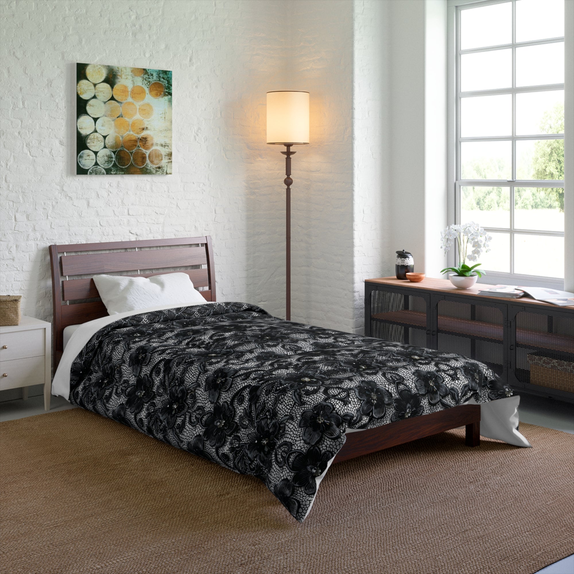 Elegant Black Floral Comforter - Cozy Bedding for Modern Bedrooms