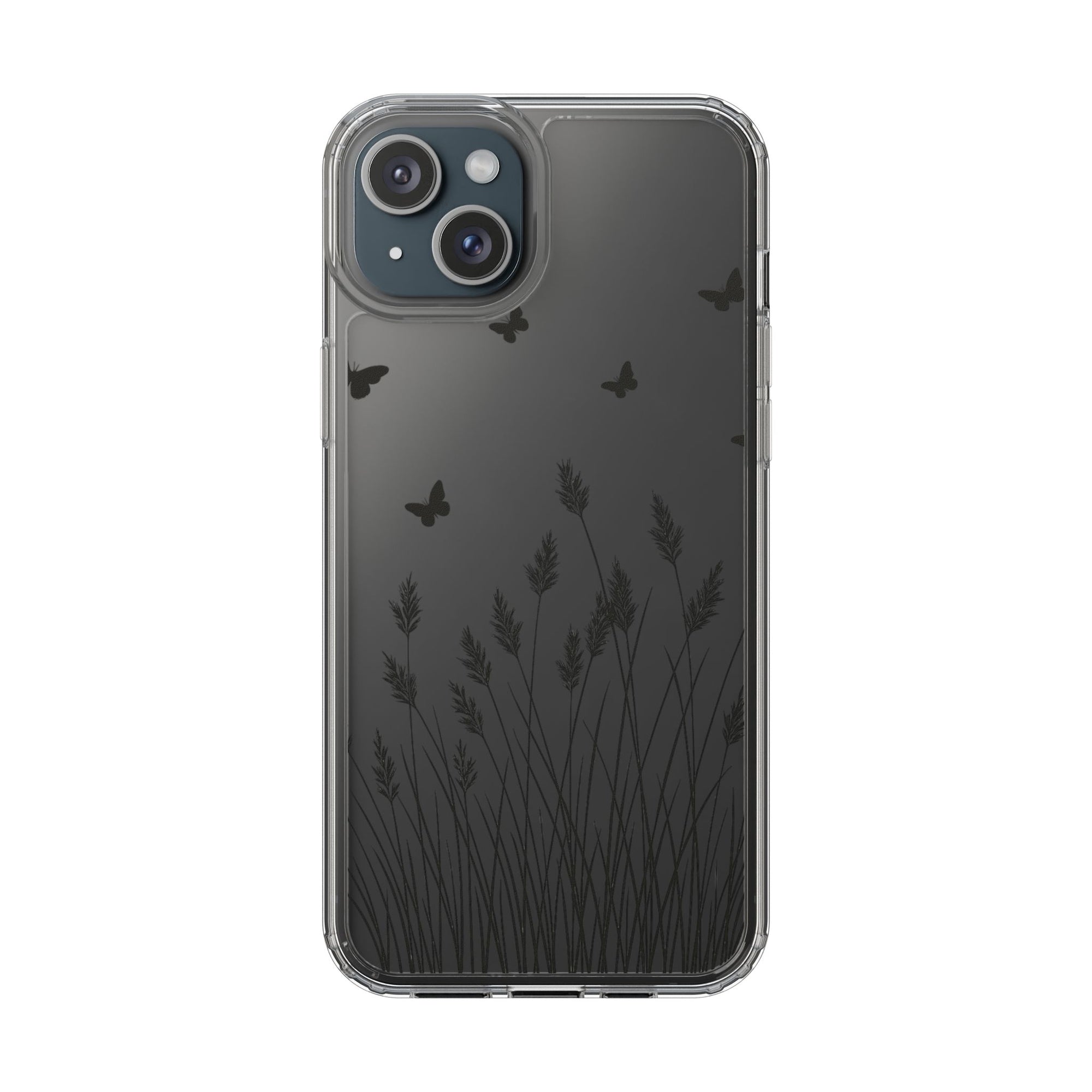 Stylish Clear Phone Case with Butterfly and Grass Design, Aesthetic Phone Cover, Nature-Inspired Gift, Transparent Case, Gift for Nature
