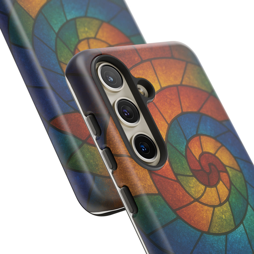 Stained Glass Spiral Colorful Phone Case, Vibrant Tough Phone Protector, Artistic Cell Phone Cover, Trendy Tech Accessories Samsung Galaxy S series and Apple iPhone series