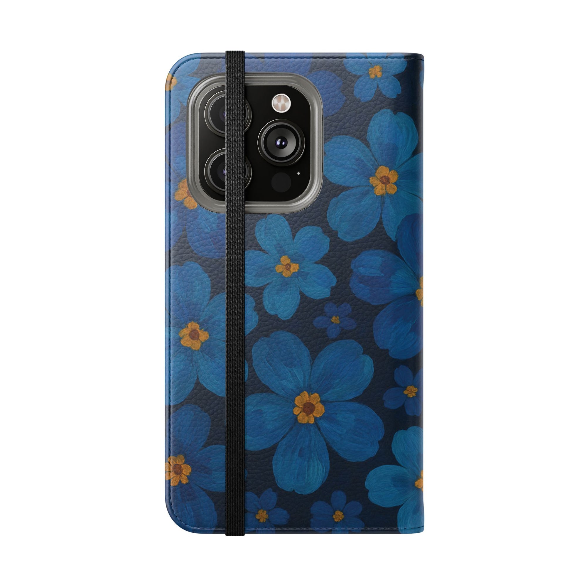 Floral Flip Phone Case - Elegant Blue Flower Design, Phone Accessory, Gift for Her, Trendy Organizer, Birthday, Mother's Day