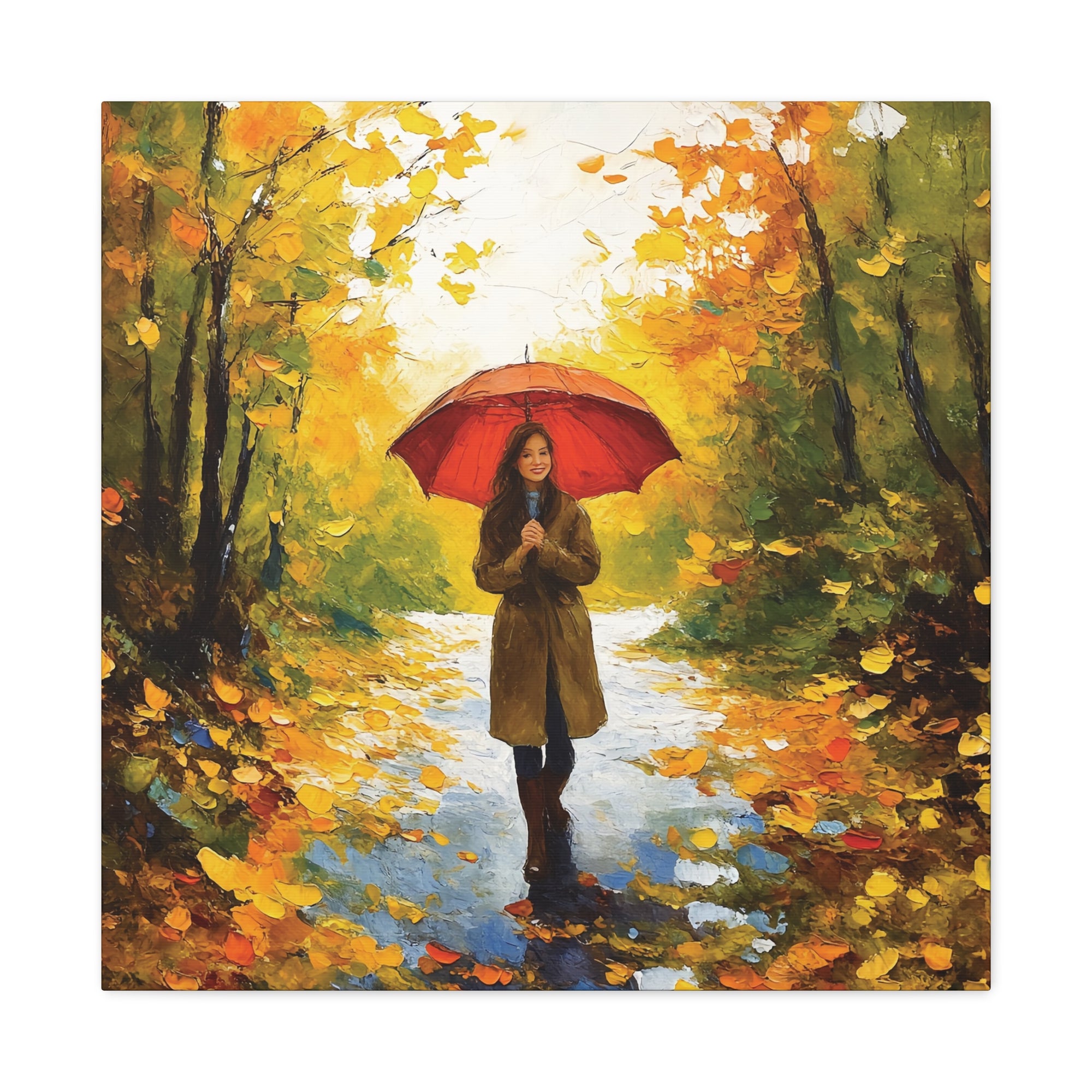 Autumn Serenity Canvas Wall Art, Perfect for Cozy Home Decor, Gift for Fall Lovers, Red Umbrella Art, Nature Photography Print