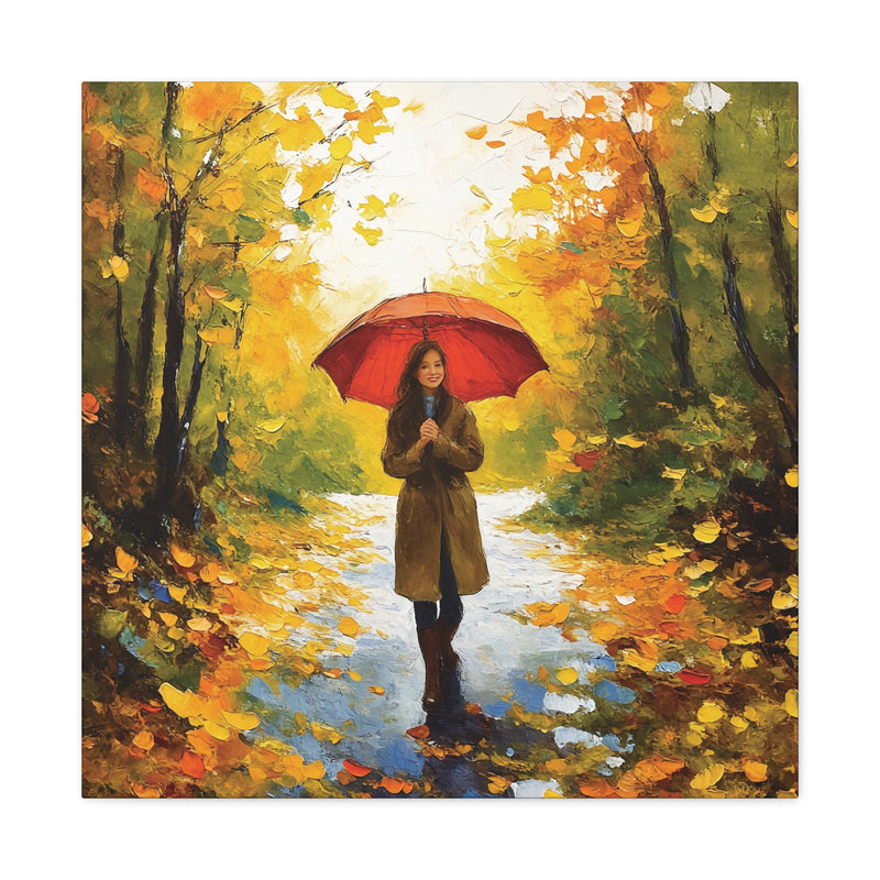 Autumn Serenity Canvas Wall Art, Perfect for Cozy Home Decor, Gift for Fall Lovers, Red Umbrella Art, Nature Photography Print