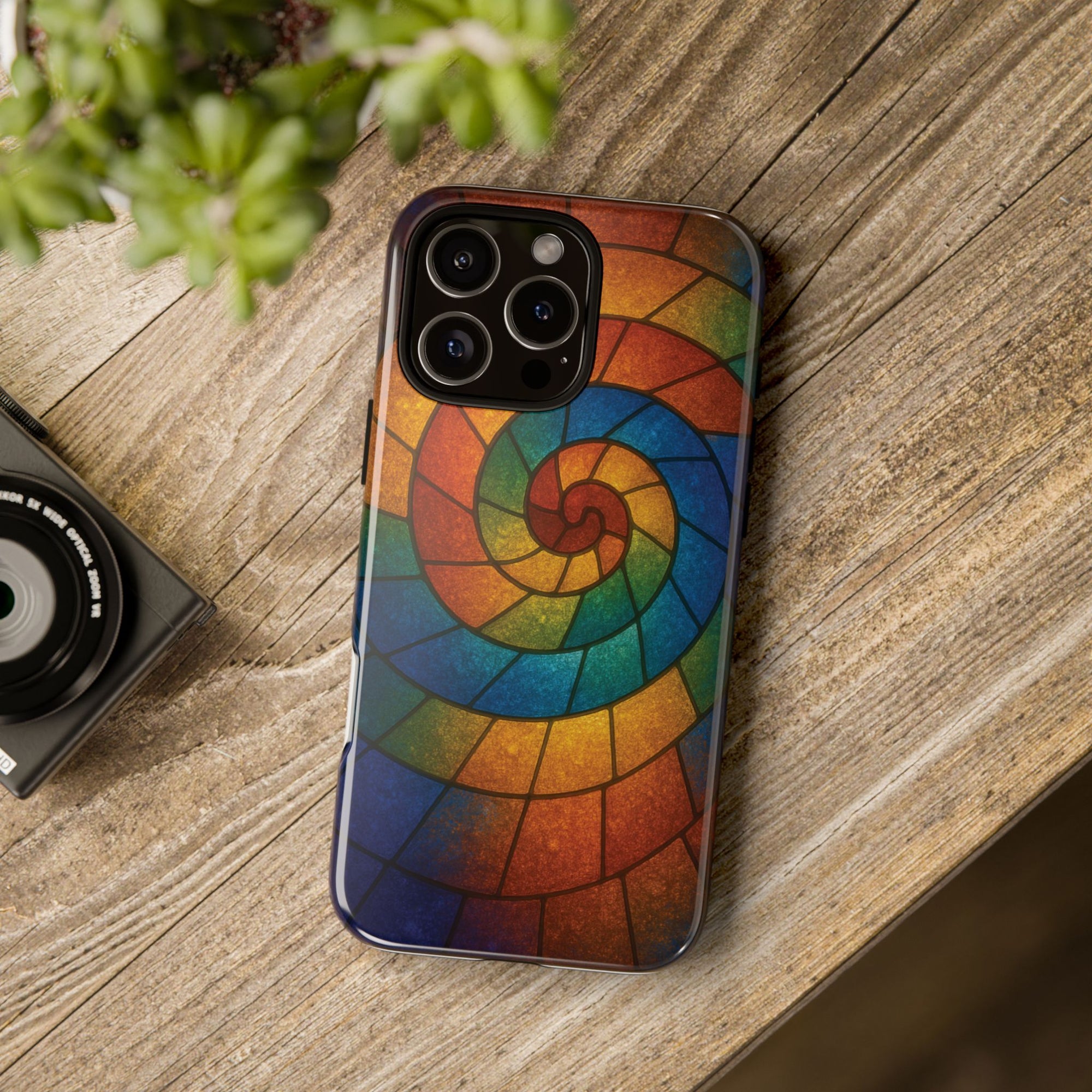 Stained Glass Spiral Colorful Phone Case, Vibrant Tough Phone Protector, Artistic Cell Phone Cover, Trendy Tech Accessories Samsung Galaxy S series and Apple iPhone series