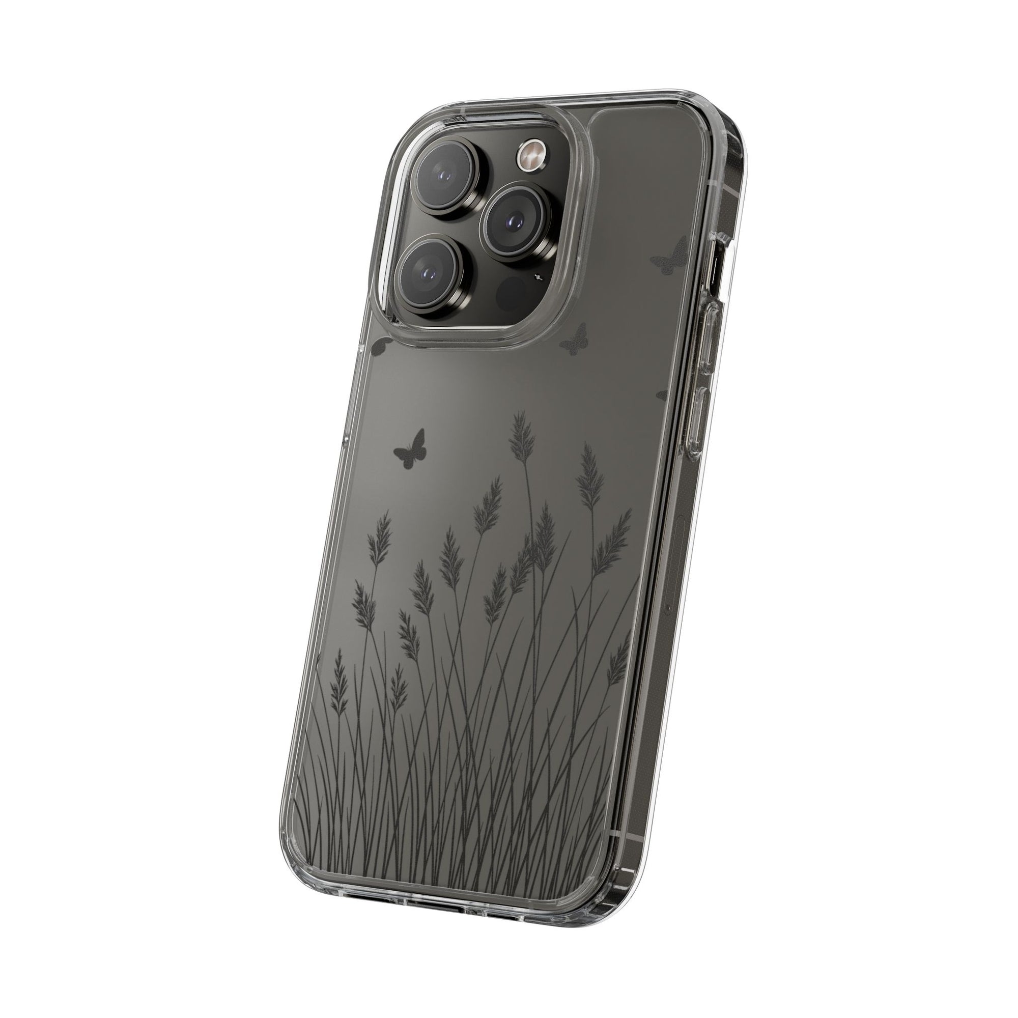 Stylish Clear Phone Case with Butterfly and Grass Design, Aesthetic Phone Cover, Nature-Inspired Gift, Transparent Case, Gift for Nature