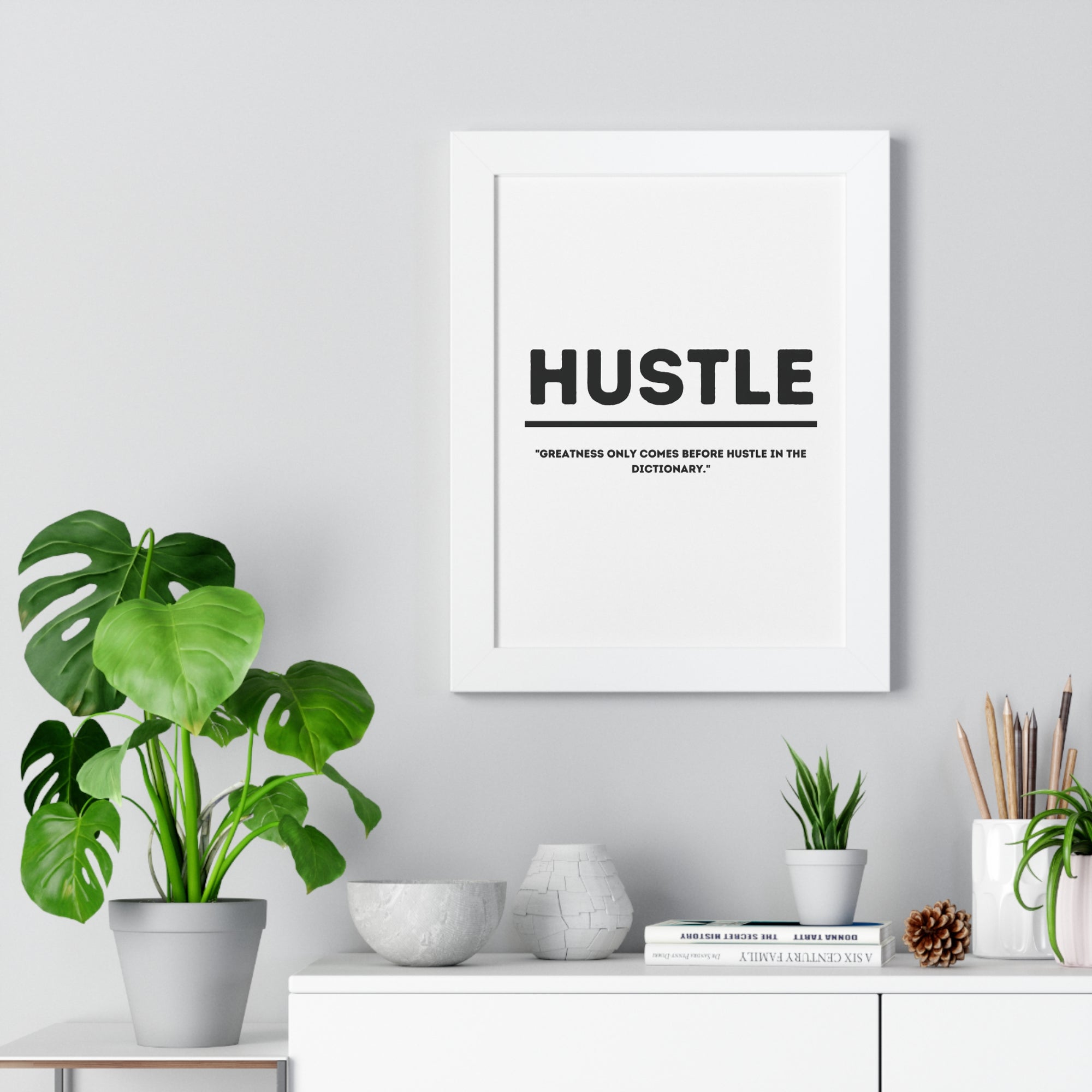 Minimalist in White (Hustle) - Framed Vertical Poster