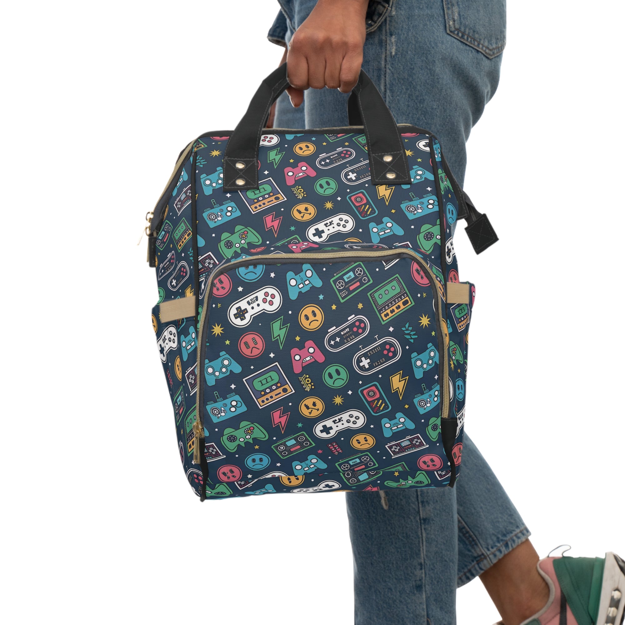 Colorful Gamer Diaper Backpack - Stylish & Functional Baby Bag for Parents