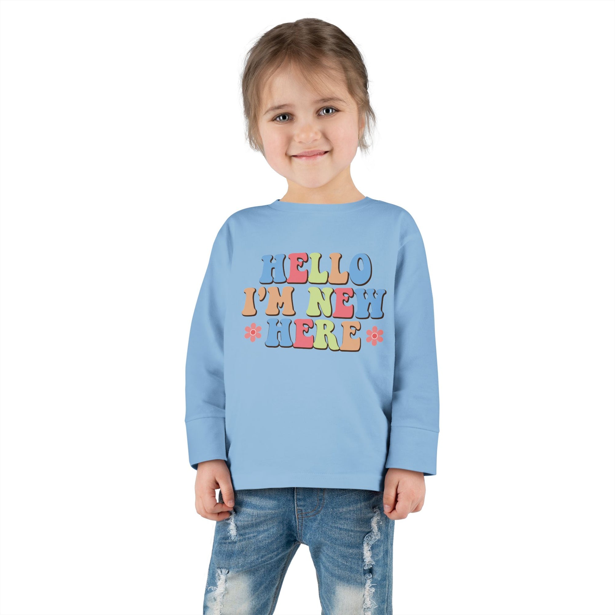 Toddler Long Sleeve Tee - "Hello I'm New Here" Playful Design for Newborns and Celebrations