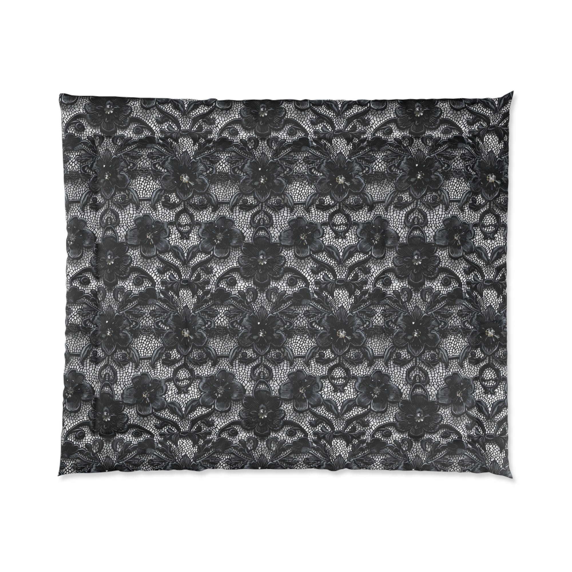 Elegant Black Floral Comforter - Cozy Bedding for Modern Bedrooms