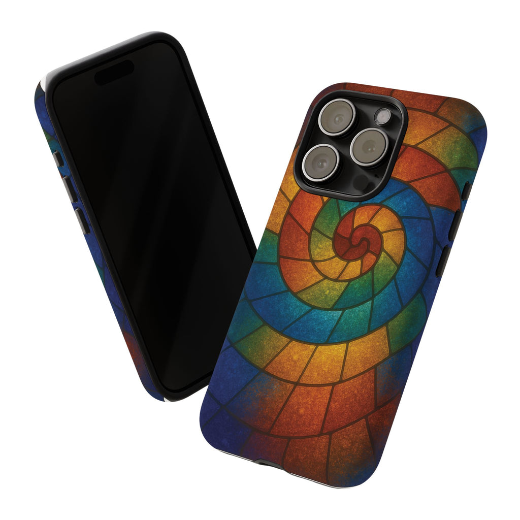 Stained Glass Spiral Colorful Phone Case, Vibrant Tough Phone Protector, Artistic Cell Phone Cover, Trendy Tech Accessories Samsung Galaxy S series and Apple iPhone series