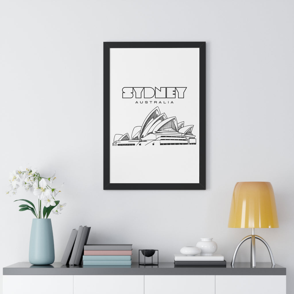 Aesthetic Sydney in White - Framed Vertical Poster