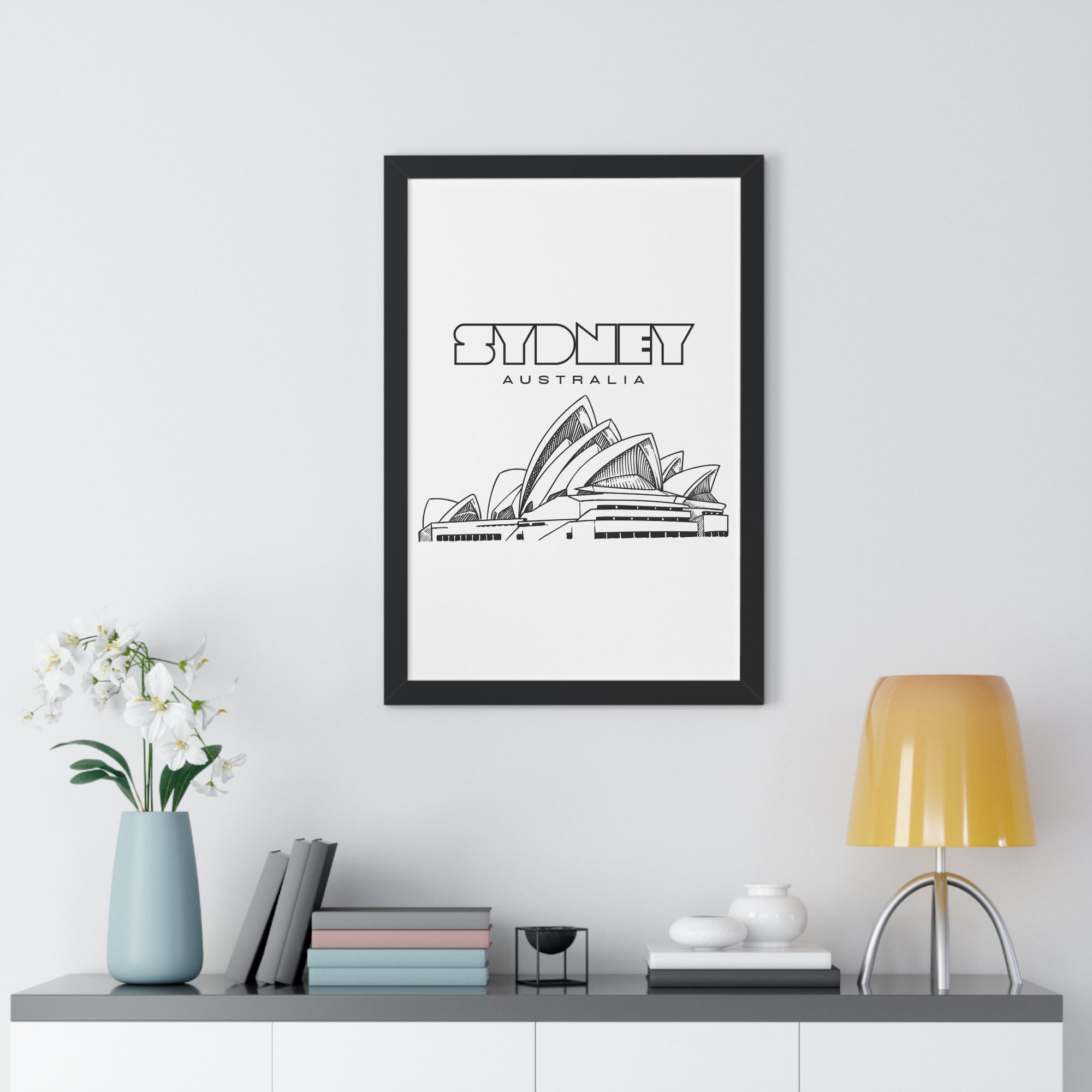 Aesthetic Sydney in White - Framed Vertical Poster