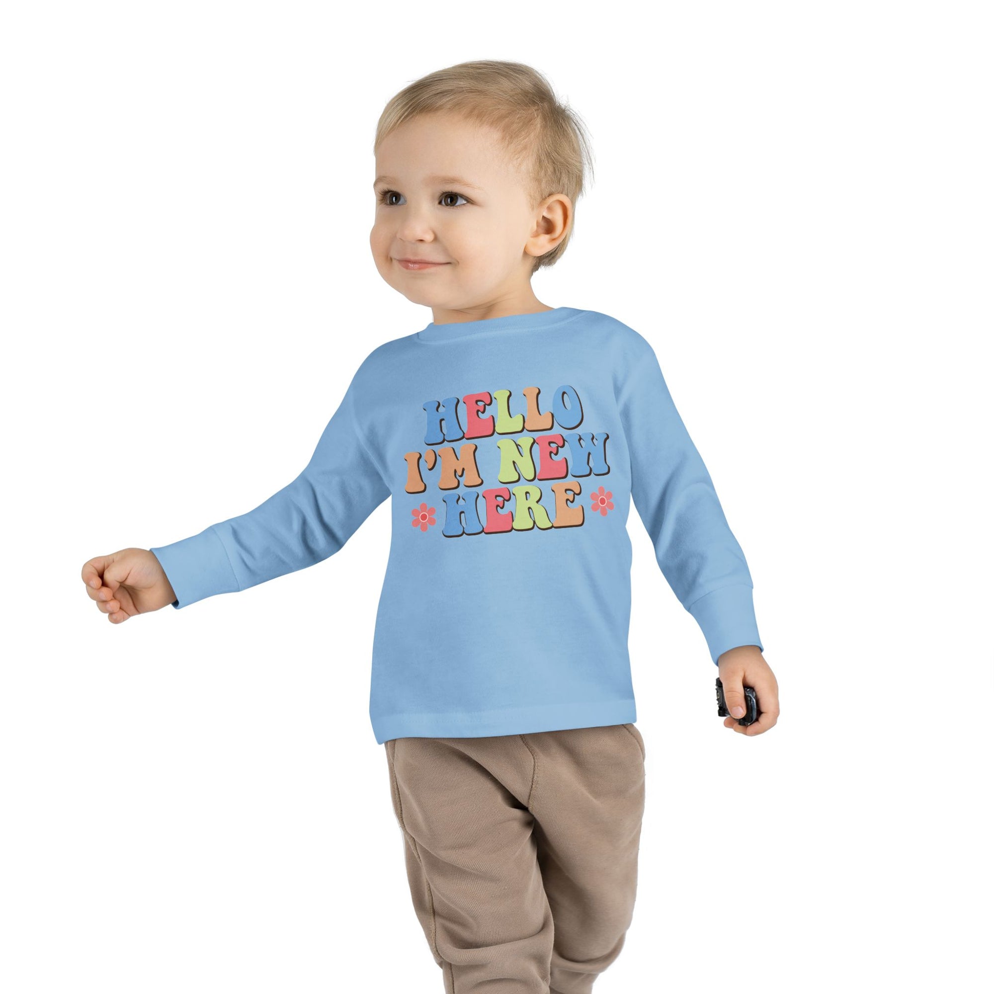 Toddler Long Sleeve Tee - "Hello I'm New Here" Playful Design for Newborns and Celebrations
