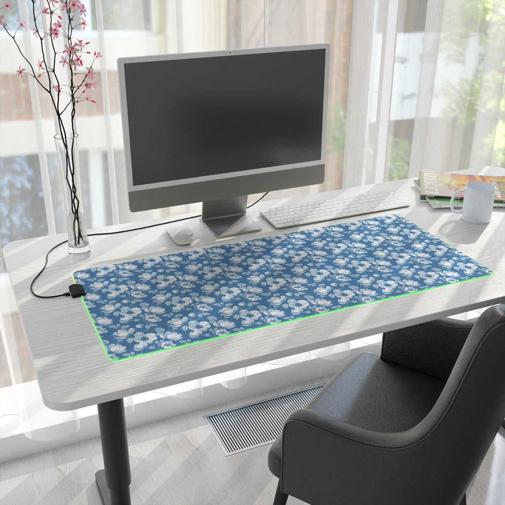 Floral LED Gaming Mouse Pad - Elegant Blue Design for Gamers