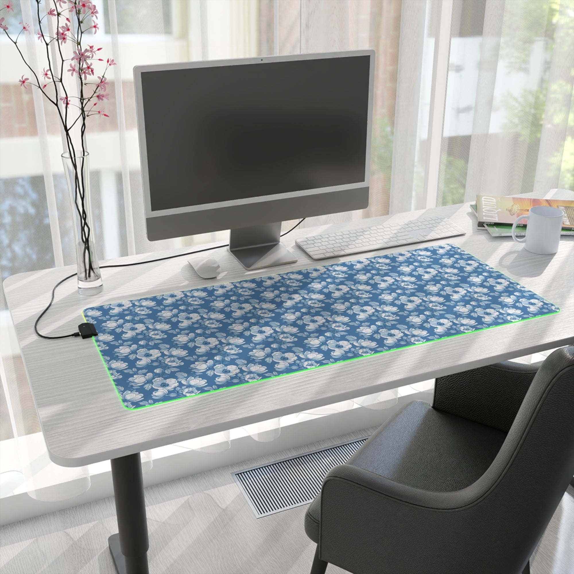 Floral LED Gaming Mouse Pad - Elegant Blue Design for Gamers