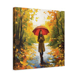 Autumn Serenity Canvas Wall Art, Perfect for Cozy Home Decor, Gift for Fall Lovers, Red Umbrella Art, Nature Photography Print