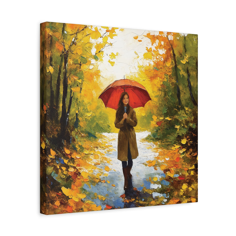 Autumn Serenity Canvas Wall Art, Perfect for Cozy Home Decor, Gift for Fall Lovers, Red Umbrella Art, Nature Photography Print