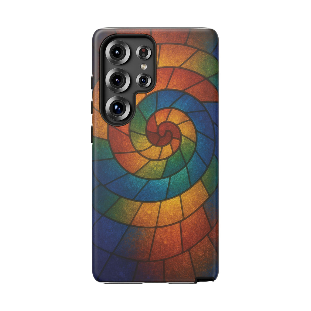 Stained Glass Spiral Colorful Phone Case, Vibrant Tough Phone Protector, Artistic Cell Phone Cover, Trendy Tech Accessories Samsung Galaxy S series and Apple iPhone series
