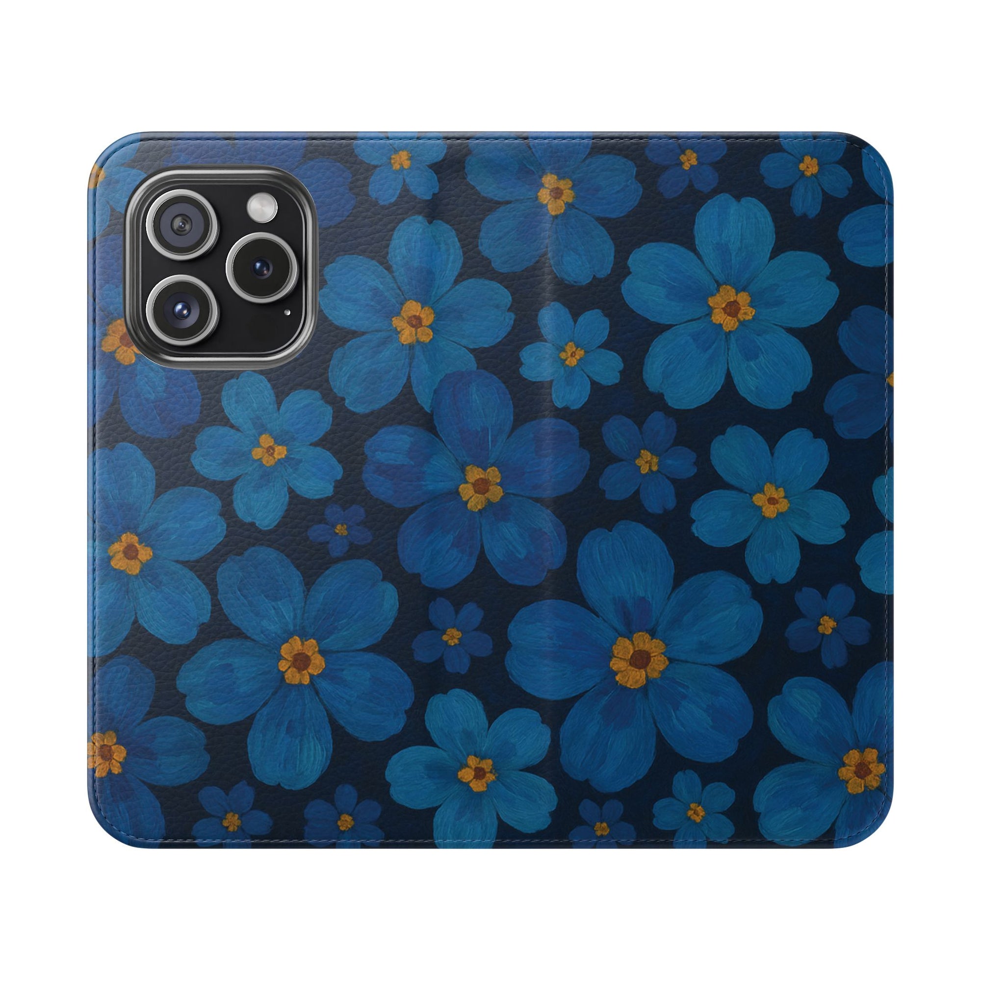 Floral Flip Phone Case - Elegant Blue Flower Design, Phone Accessory, Gift for Her, Trendy Organizer, Birthday, Mother's Day