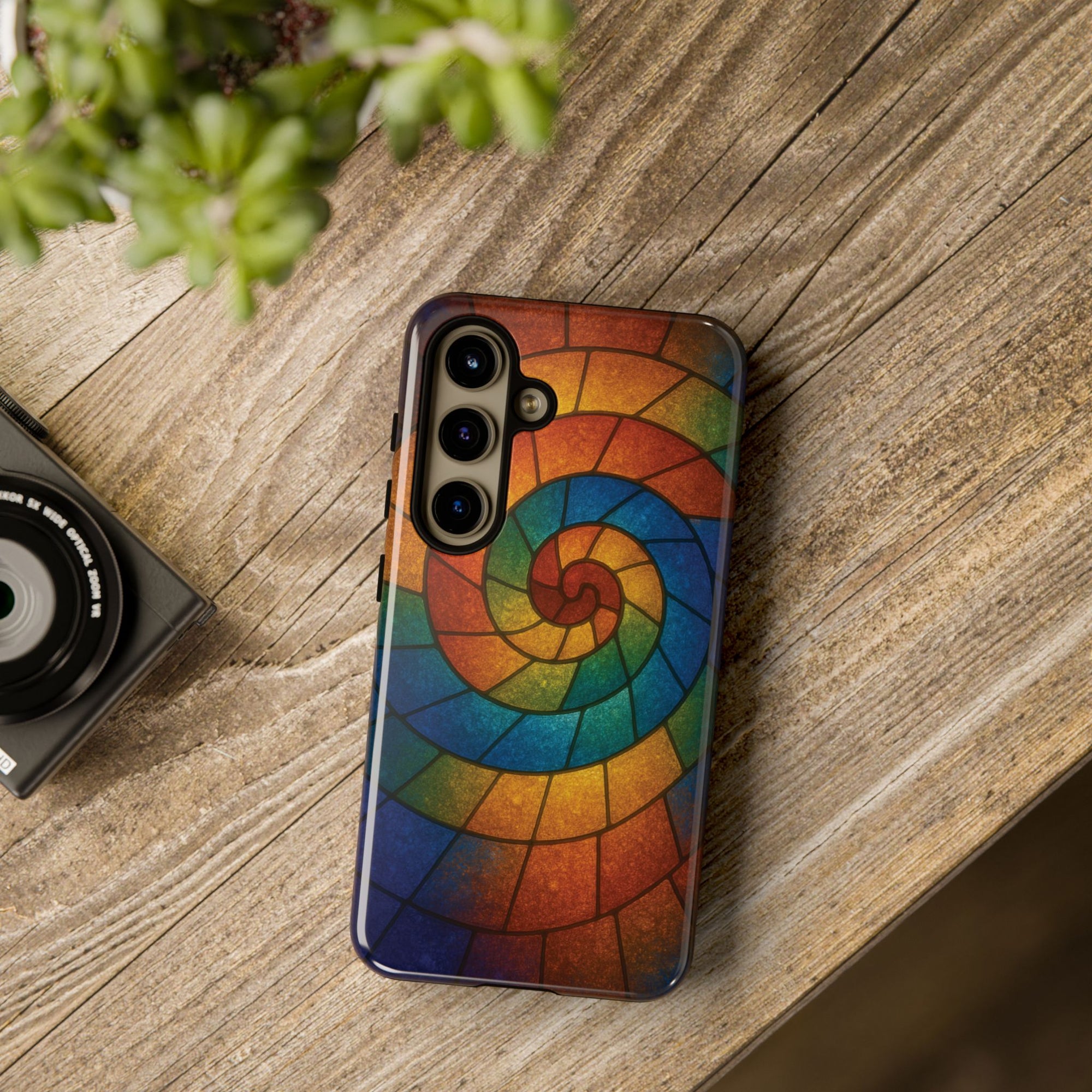 Stained Glass Spiral Colorful Phone Case, Vibrant Tough Phone Protector, Artistic Cell Phone Cover, Trendy Tech Accessories Samsung Galaxy S series and Apple iPhone series